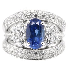 Anello con zaffiro naturale birmano non riscaldato certificato GIA da 3,93 carati, incastonato in platino