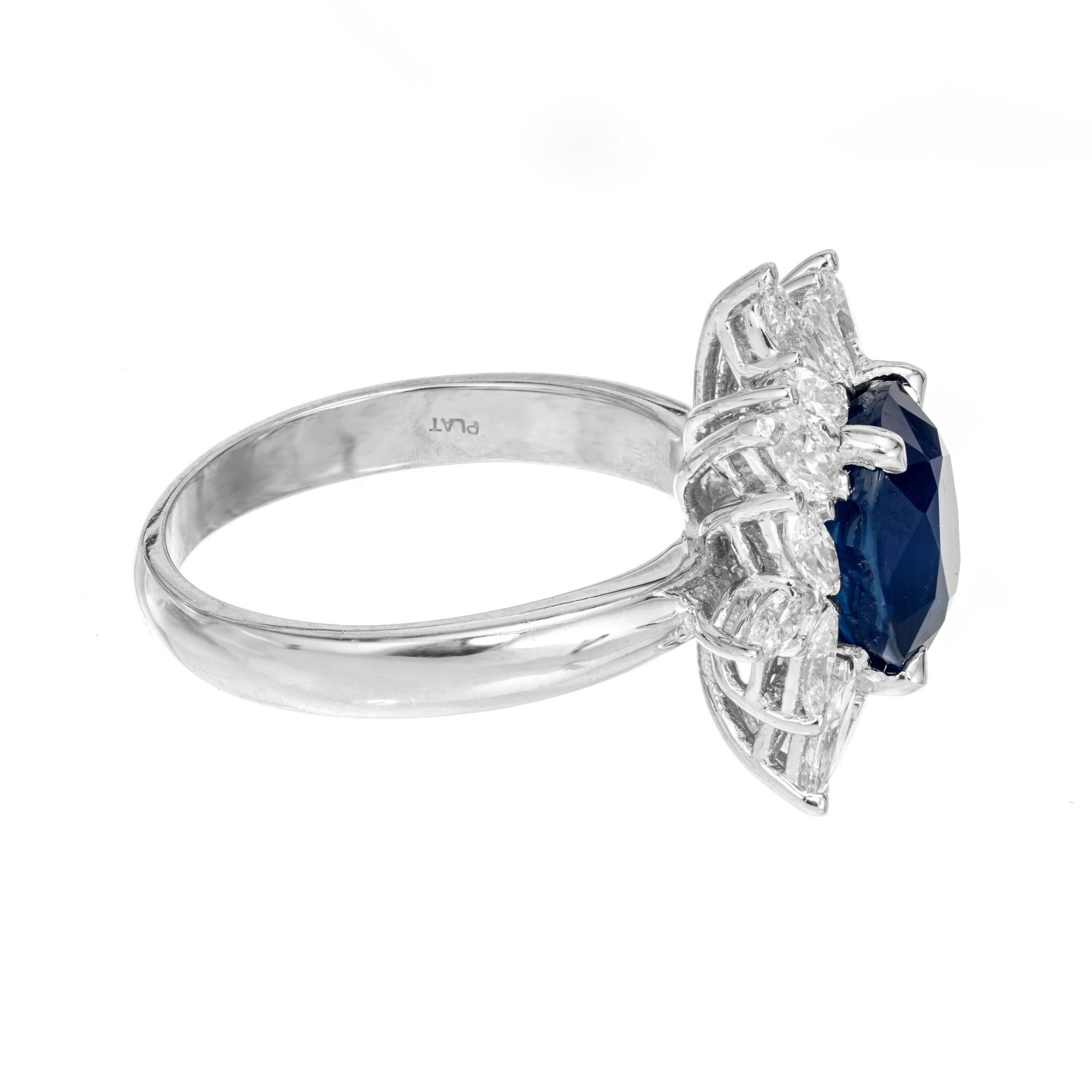 Marquise Cut GIA Certified 3.93 Carat Sapphire Diamond Halo Platinum Engagement Ring For Sale