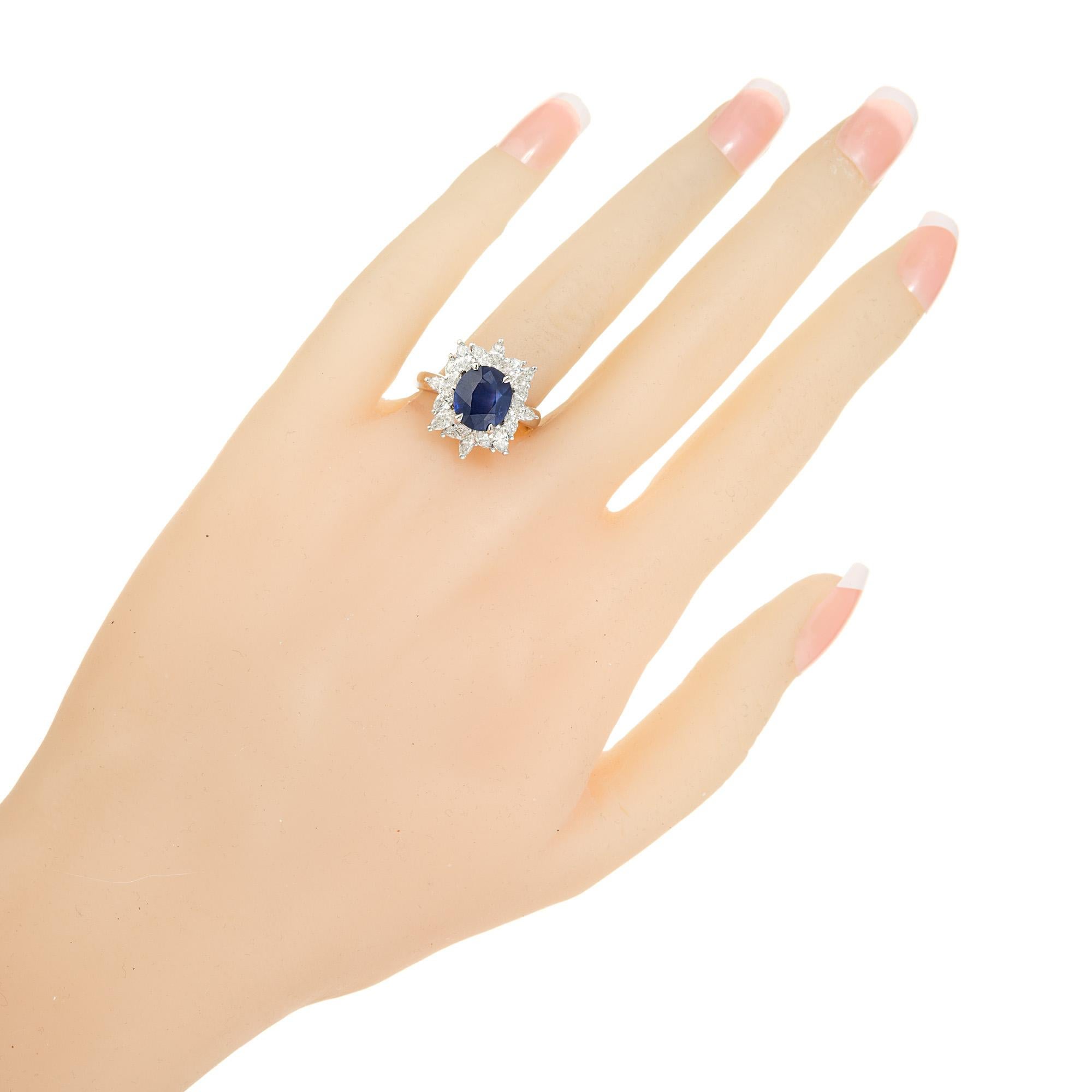 GIA Certified 3.93 Carat Sapphire Diamond Halo Platinum Engagement Ring For Sale 1