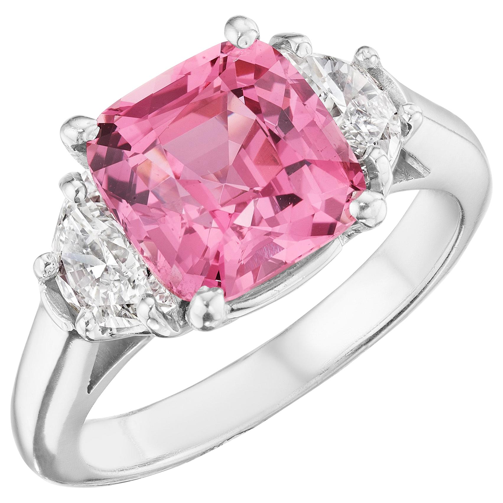 GIA Certified 3.95 Carat Natural Pink Sapphire Ring in Platinum For Sale