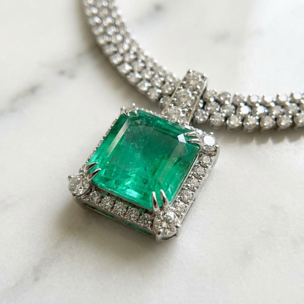 Collana con smeraldo da 39,50 carati e diamante da 35,00 carati certificata GIA In condizioni ottime in vendita a Chicago, IL