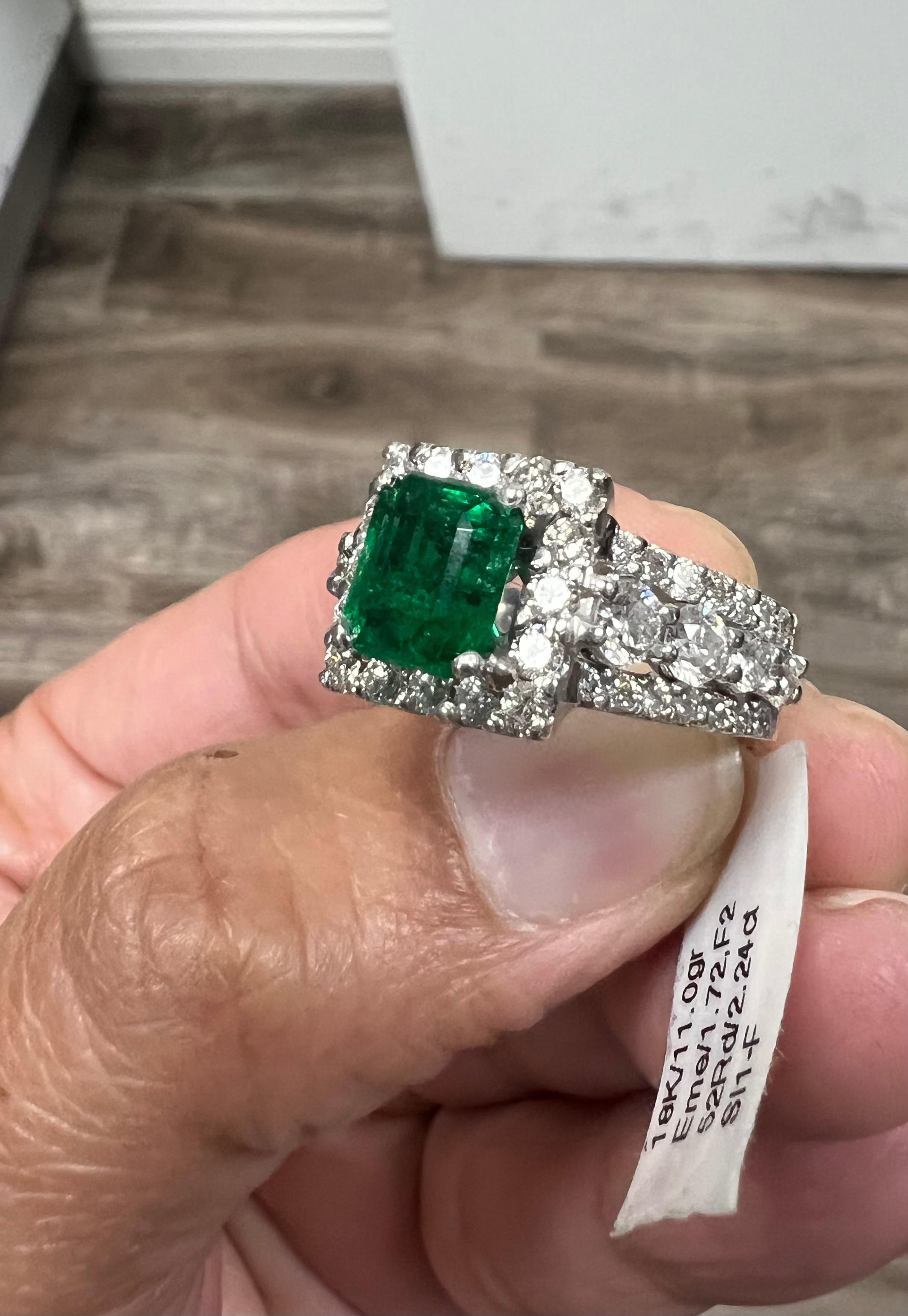GIA Certified 3.96 Carat Emerald Diamond 18 Karat White Gold Ring For Sale 4