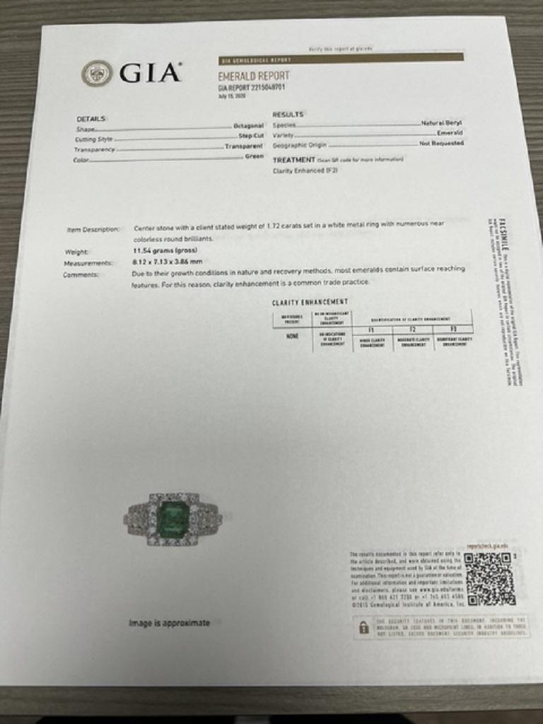 GIA Certified 3.96 Carat Emerald Diamond 18 Karat White Gold Ring For Sale 5