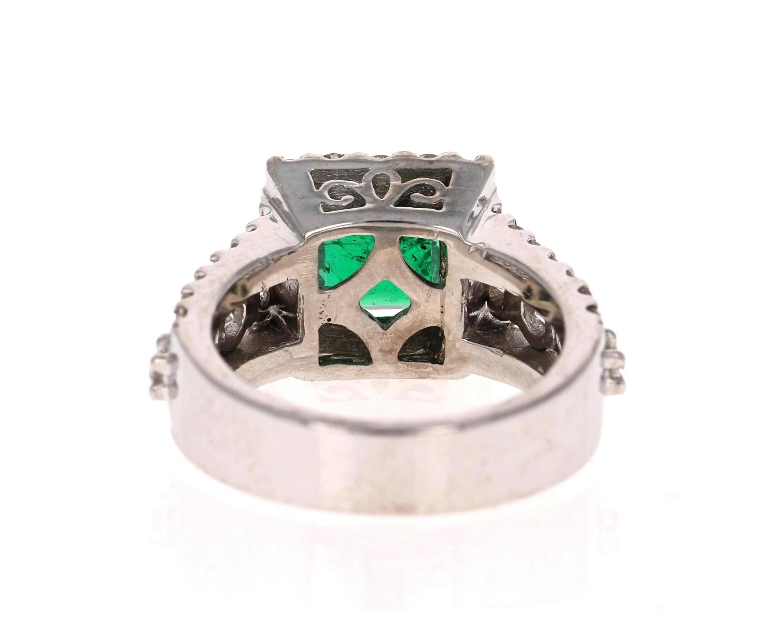Contemporary GIA Certified 3.96 Carat Emerald Diamond 18 Karat White Gold Ring For Sale