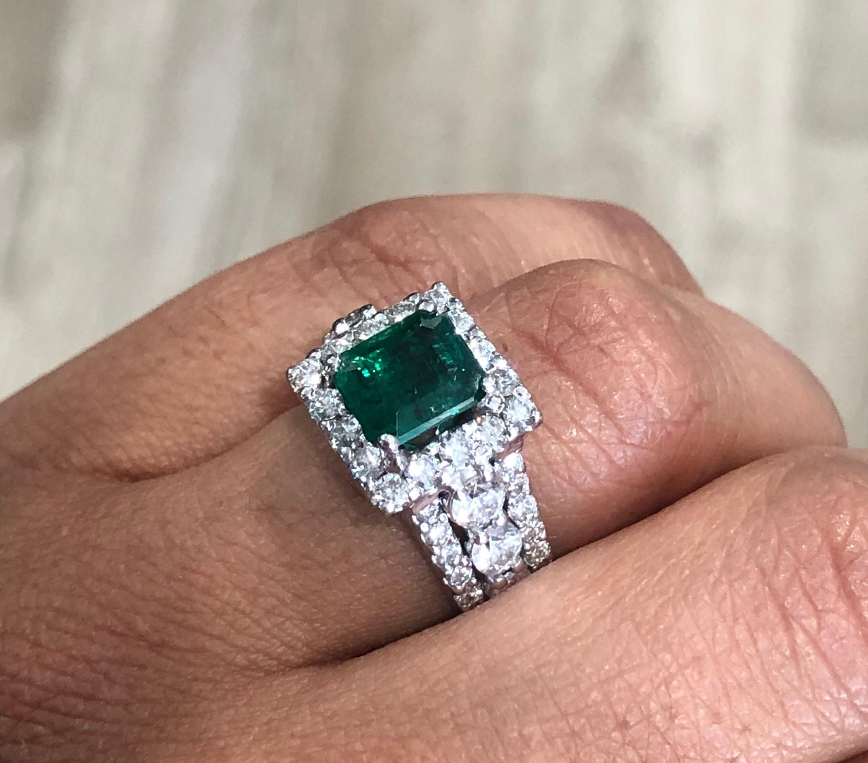 Women's GIA Certified 3.96 Carat Emerald Diamond 18 Karat White Gold Ring For Sale