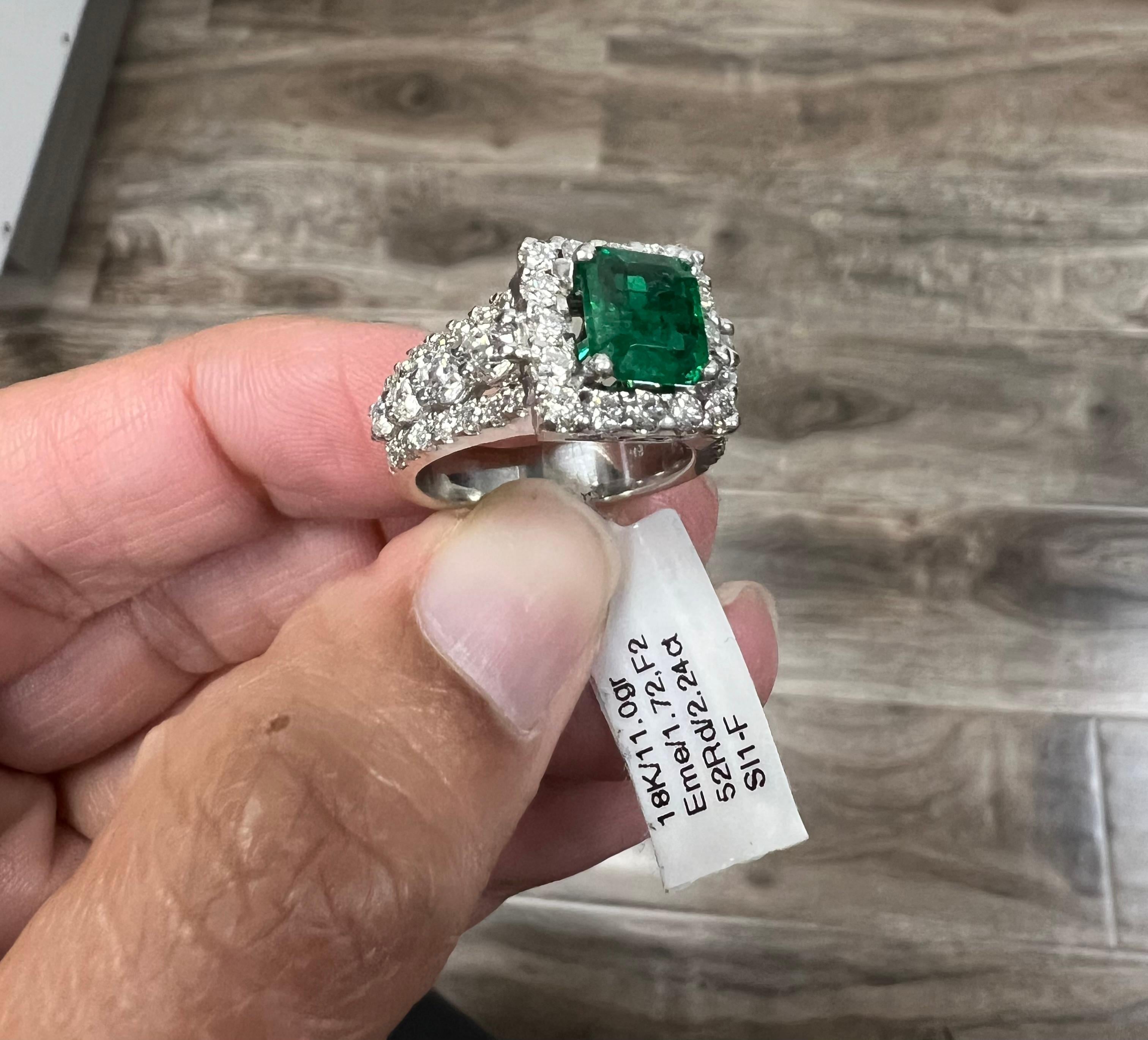 GIA Certified 3.96 Carat Emerald Diamond 18 Karat White Gold Ring For Sale 1