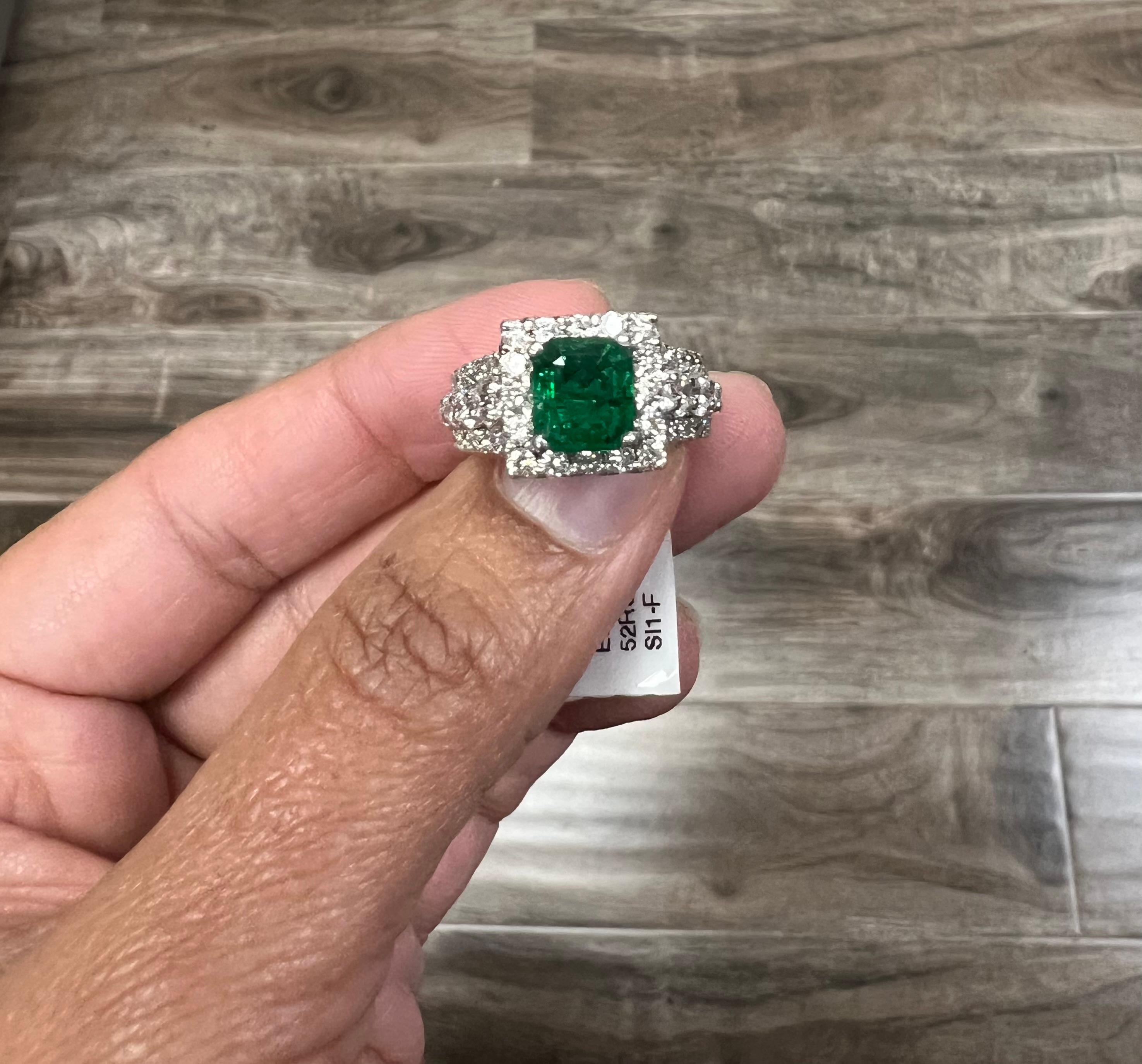 GIA Certified 3.96 Carat Emerald Diamond 18 Karat White Gold Ring For Sale 2
