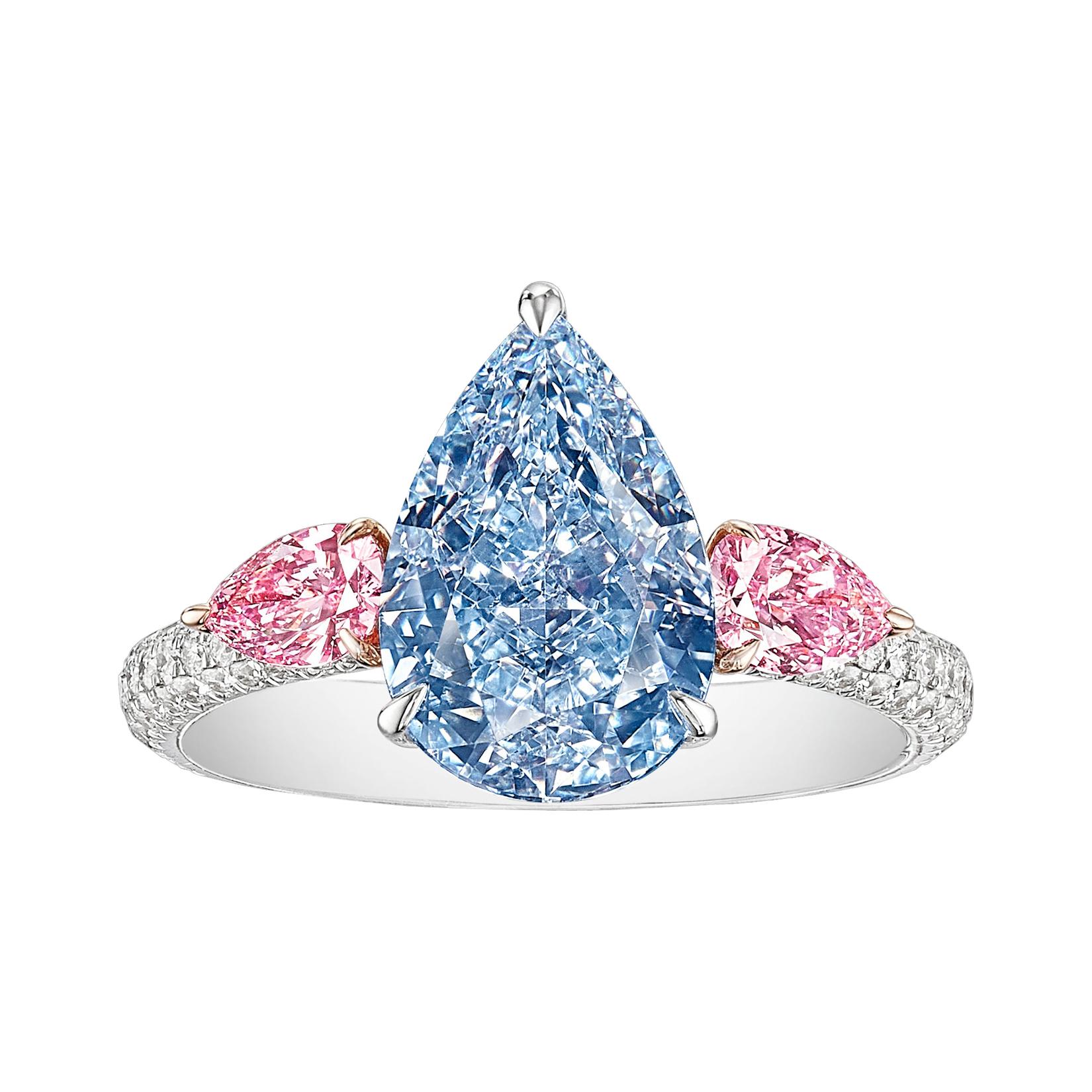 GIA Certified 3.97 Carat Fancy Intense Blue and Pink Diamond Ring in 18K Gold