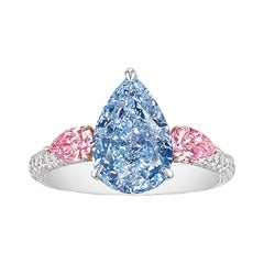 GIA Certified 3.97 Carat Fancy Intense Blue and Pink Diamond Ring in 18K Gold