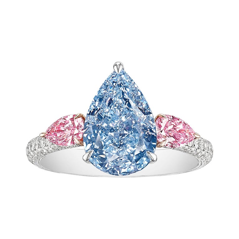 GIA Certified 3.97 Carat Fancy Intense Blue and Pink Diamond Ring in 18K Gold