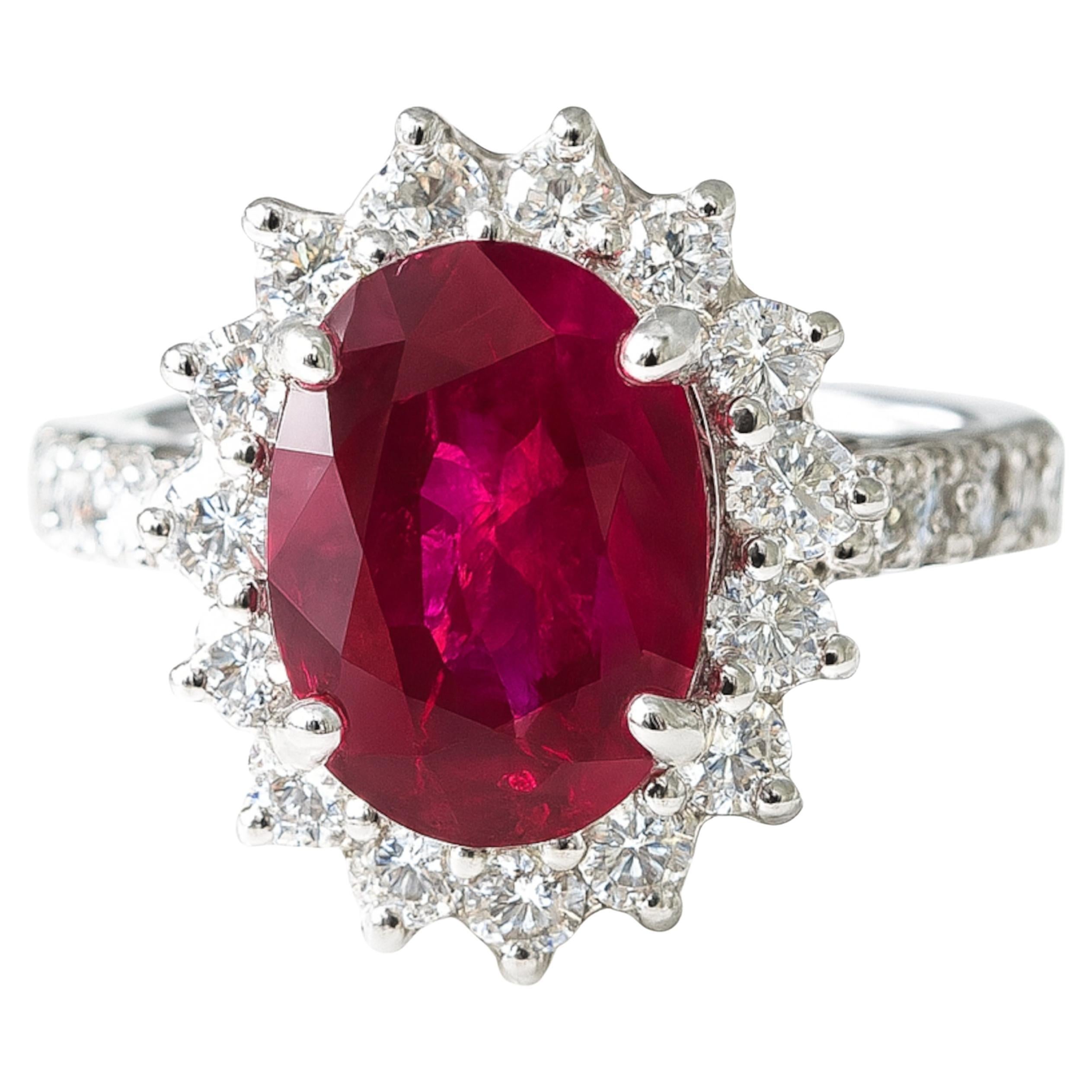GIA zertifiziert 3,97 Karat natürlichen Burma Rubin NO HEAT Diamant Ring im Angebot