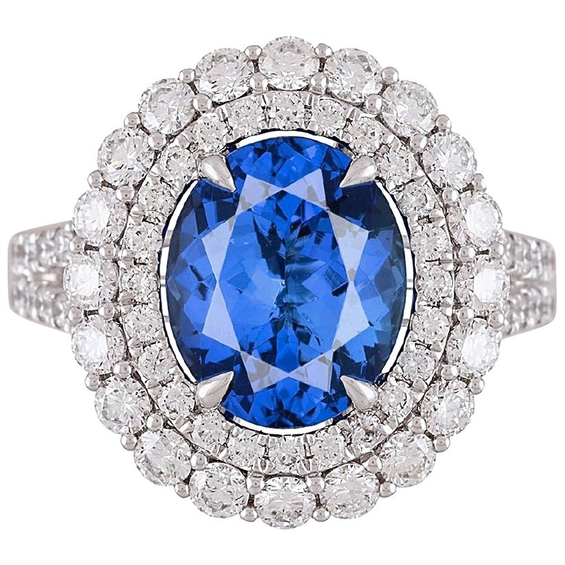 Bague halo de tanzanite taille ovale de 3,97 carats et diamants certifiés GIA, réf.632 en vente
