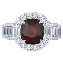 GIA Certified 3.97 Cushion Cut Mozambique Ruby w/ 2.31ctw Diamond Accents Ring 