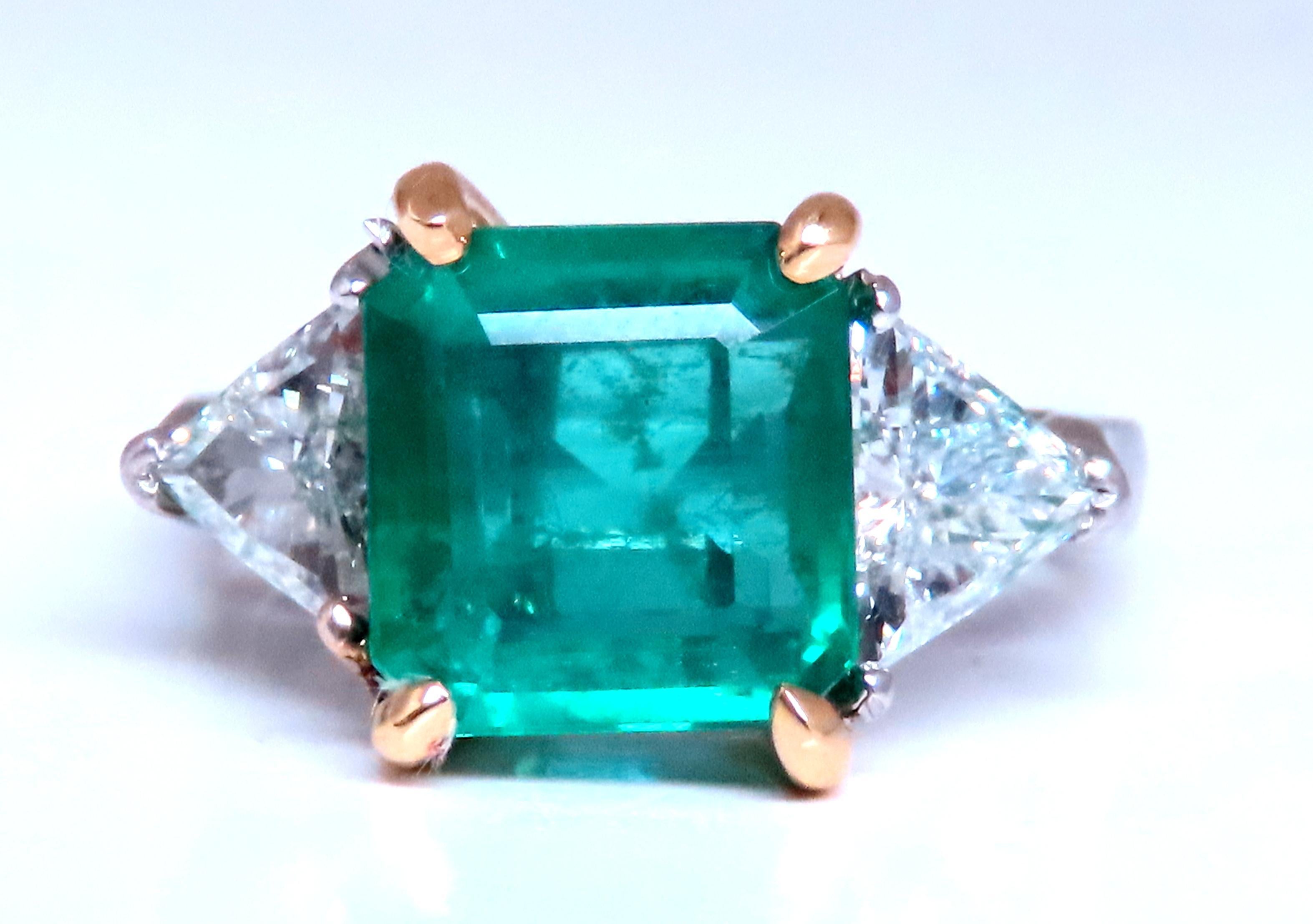 GIA Certified 3.97ct Natural Emerald (F1) Trillants Diamond Ring Platinum 12414 For Sale 7