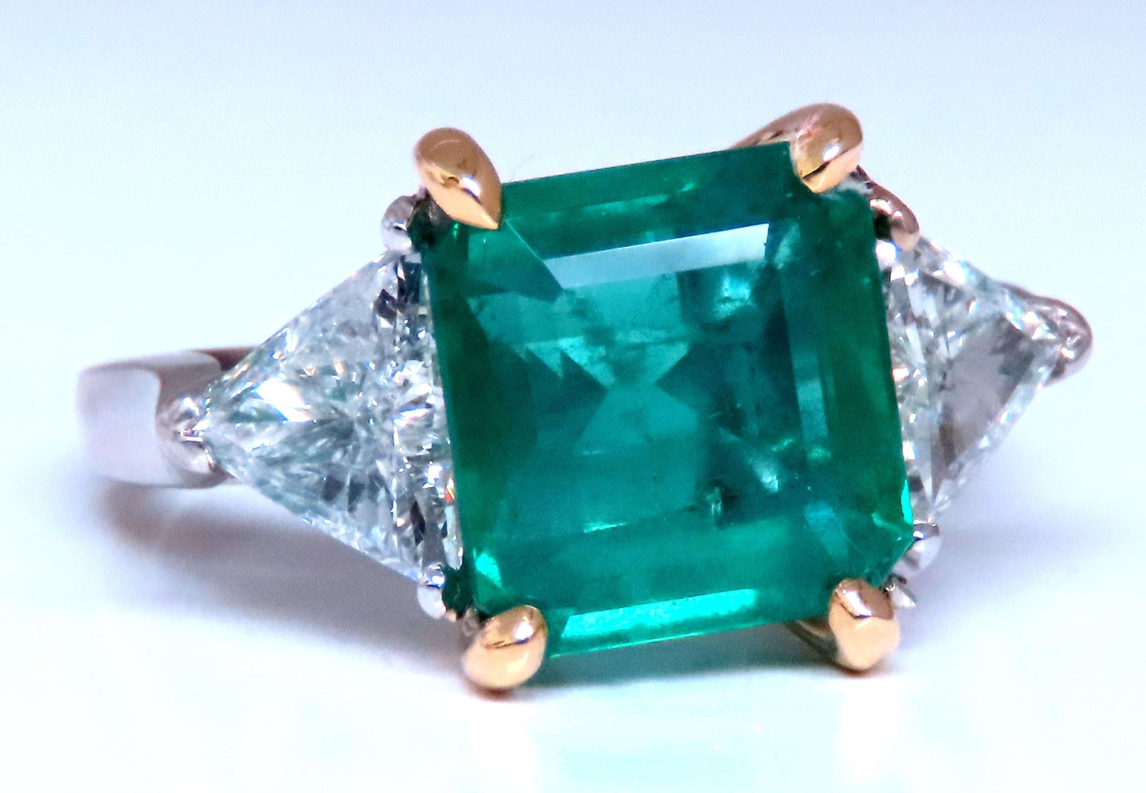 GIA Certified 3.97ct Natural Emerald Cut Emerald Diamonds Ring.
Report # 2211186968
F1 - Low Oil Treat
9.8 x 9.4 x 5.1mm

1.10ct Natural Trilliant Diamonds
H-color Si-1 clarity.

Platinum 8.8 grams
Size 6.25

$45000 Appraisal Will Accompany