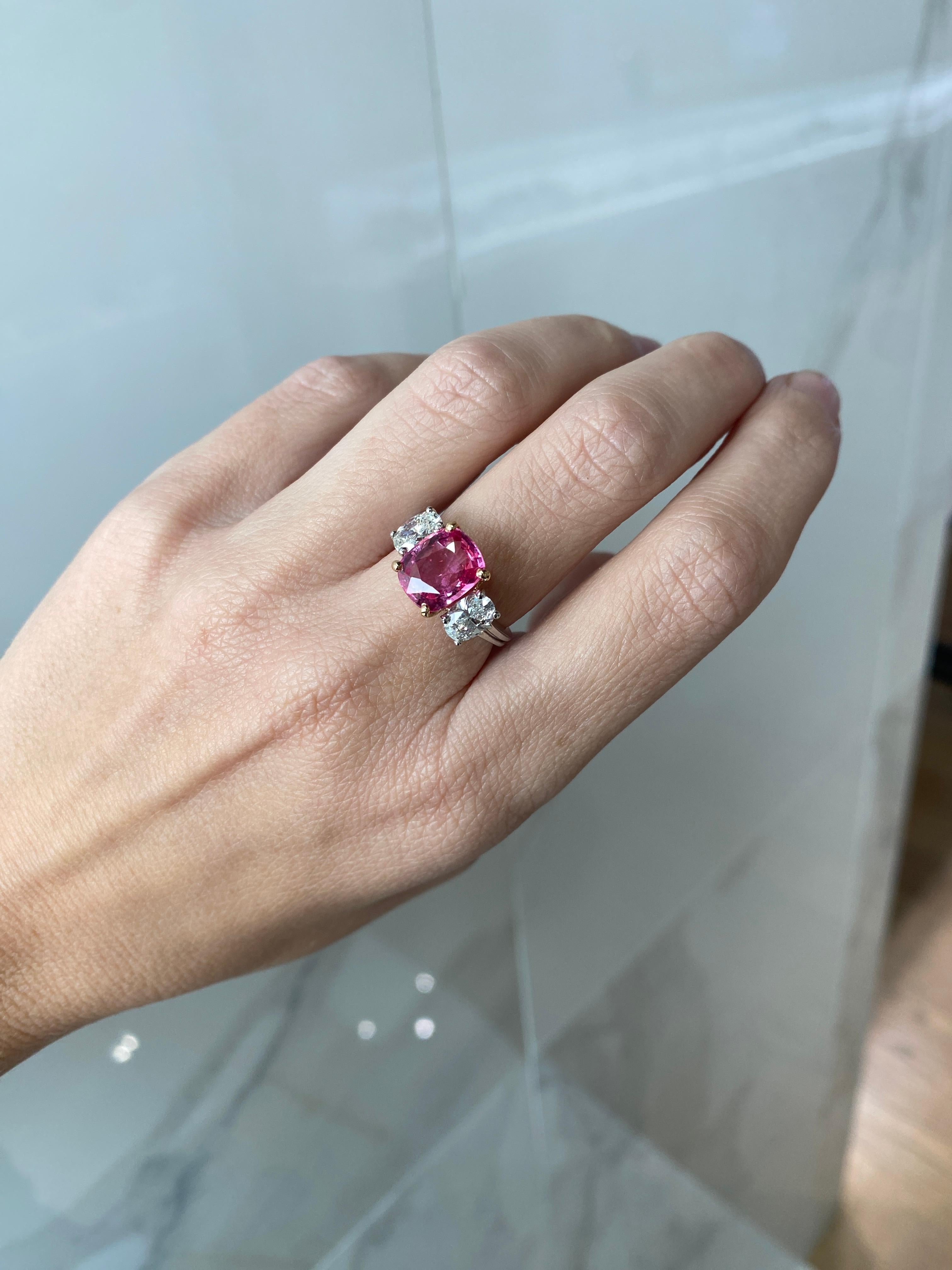 GIA Certified 3.98 Carat Cushion Cut Natural Padparadscha Sapphire Ring For Sale 6