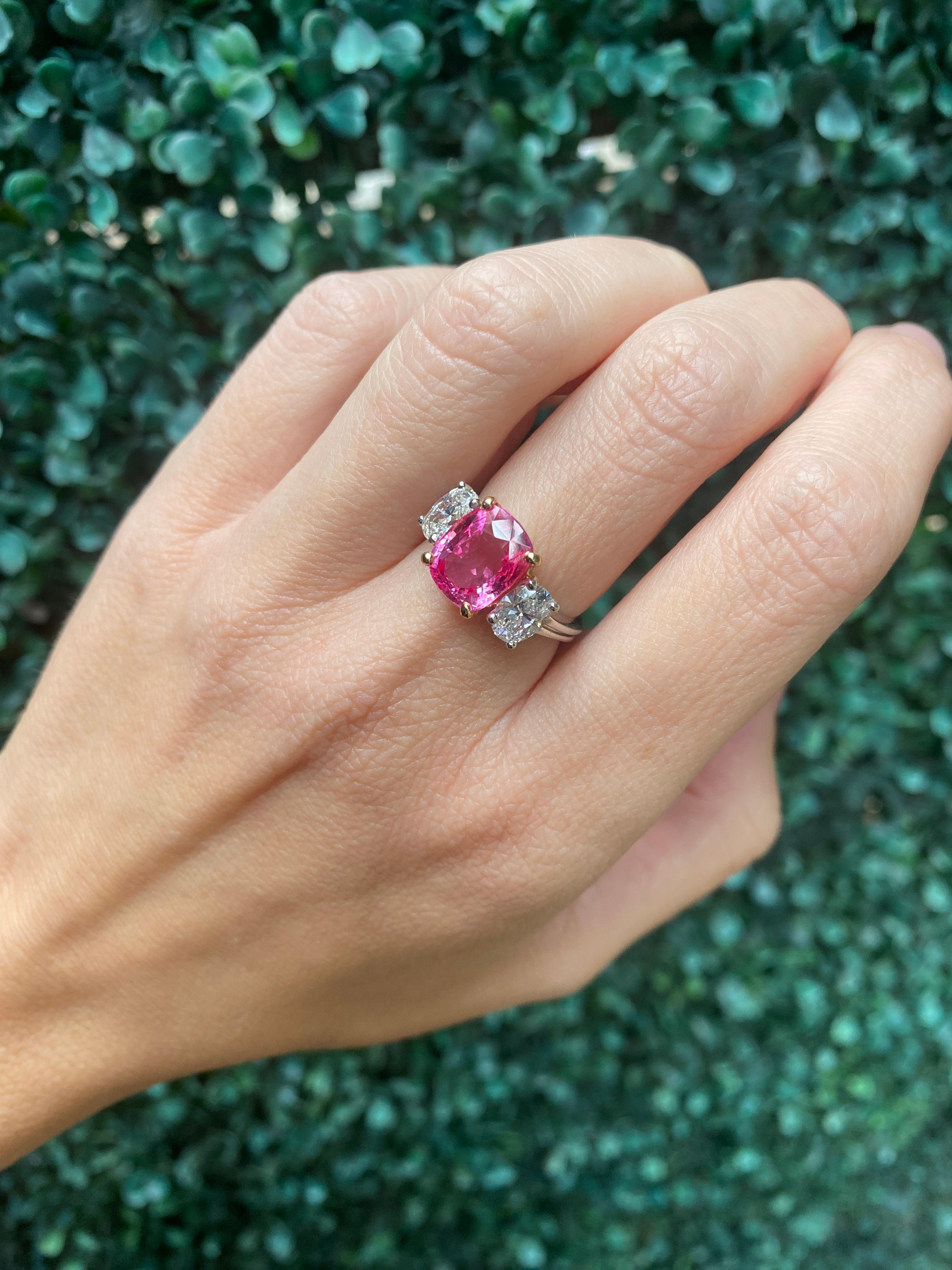 GIA Certified 3.98 Carat Cushion Cut Natural Padparadscha Sapphire Ring For Sale 10