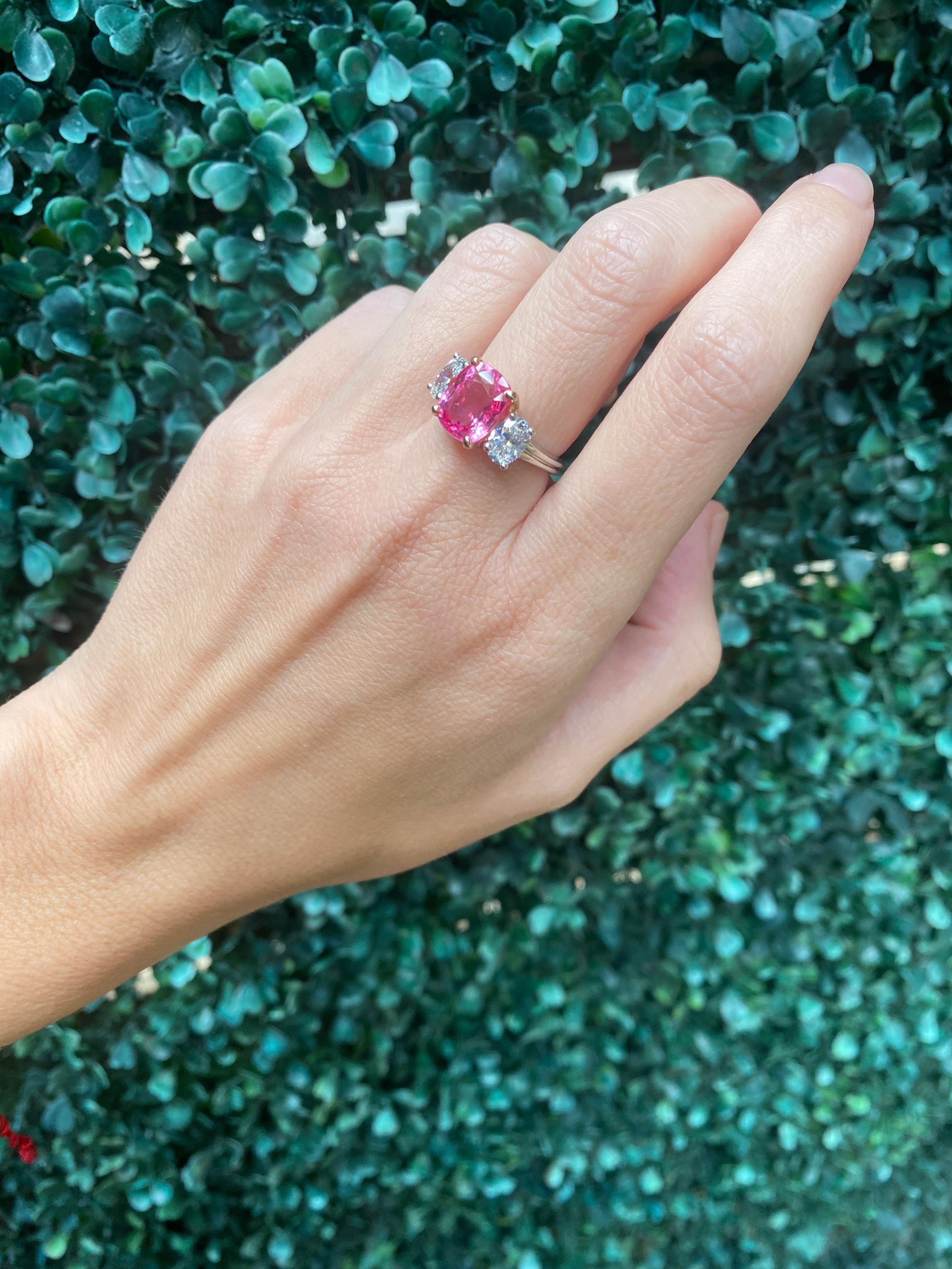 GIA Certified 3.98 Carat Cushion Cut Natural Padparadscha Sapphire Ring For Sale 11