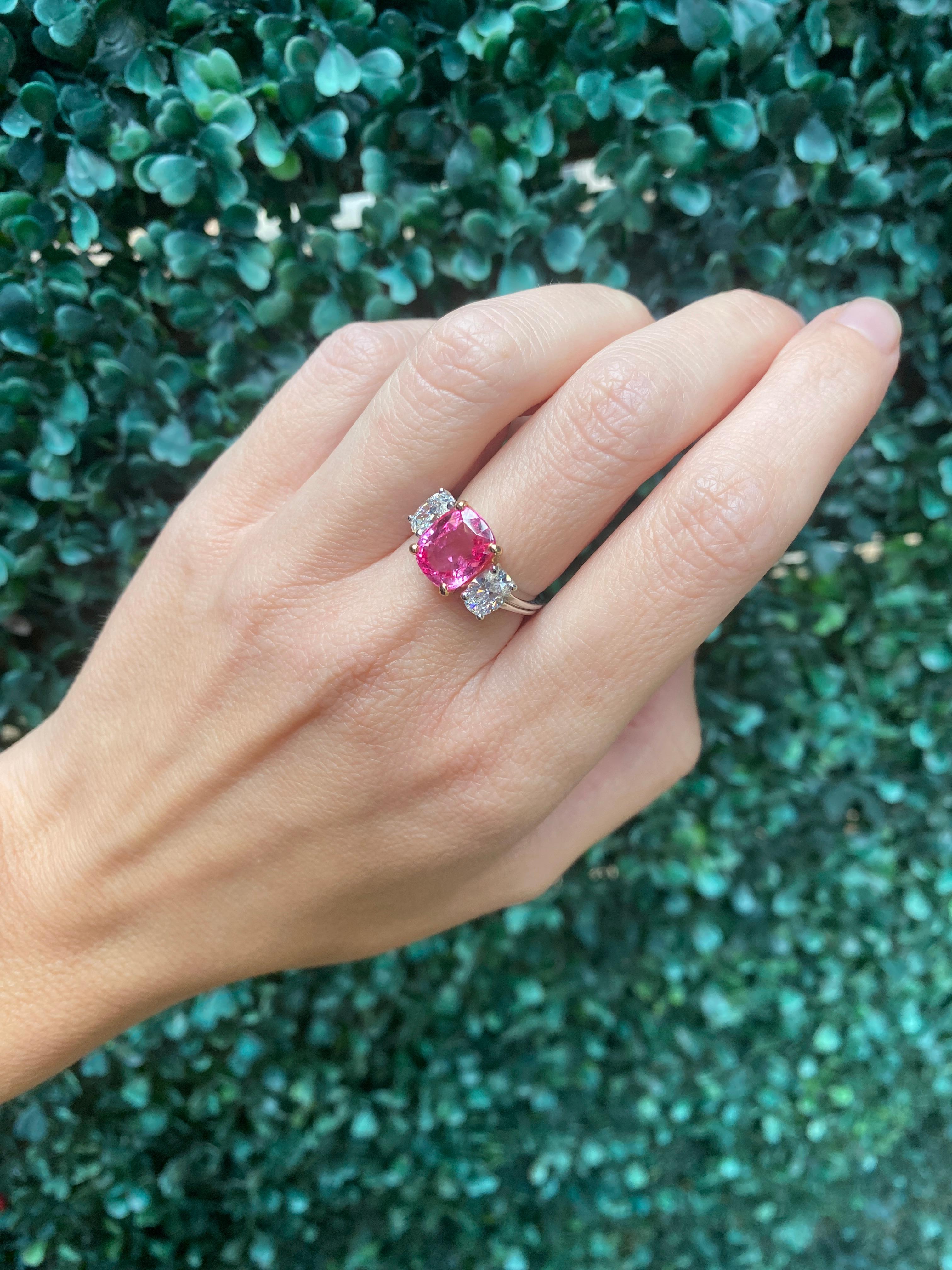 GIA Certified 3.98 Carat Cushion Cut Natural Padparadscha Sapphire Ring For Sale 13