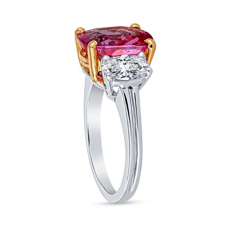 GIA Certified 3.98 Carat Cushion Cut Natural Padparadscha Sapphire Ring In New Condition For Sale In Houston, TX