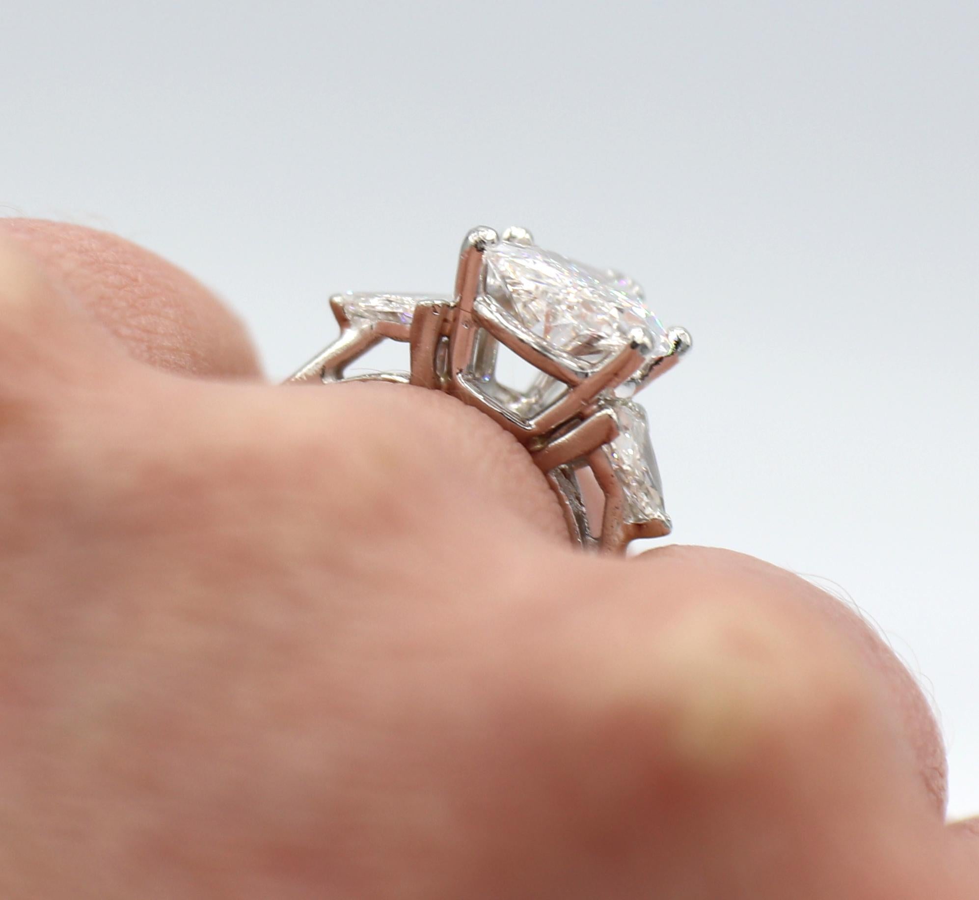 Pear Cut GIA Certified 3.98 Carat Pear Shape Diamond Three Stone Engagement Ring