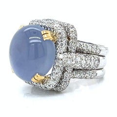 GIA Certified 39.81 Carats No-heat Star Sapphire & Diamond Ring, 18K Gold