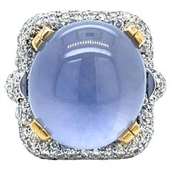 GIA Certified 39.81 Carats No-heat Star Sapphire & Diamond Ring, 18K Gold