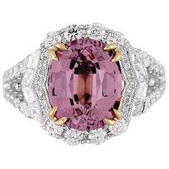 GIA Certified 3.99 Carat Oval Cut Pink Garnet and Diamond Ring in 18 Karat Gold