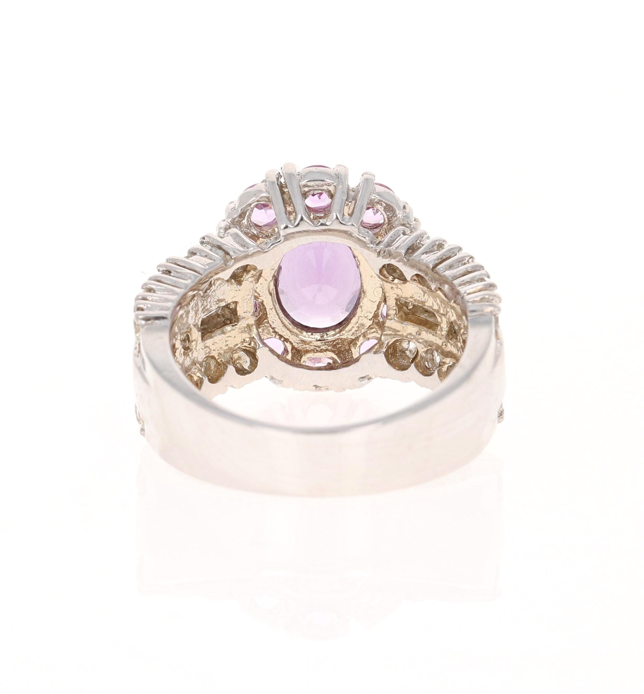 GIA Certified 3.99 Carat Pink Purple Sapphire Diamond 18 Karat White Gold Ring In New Condition For Sale In Los Angeles, CA