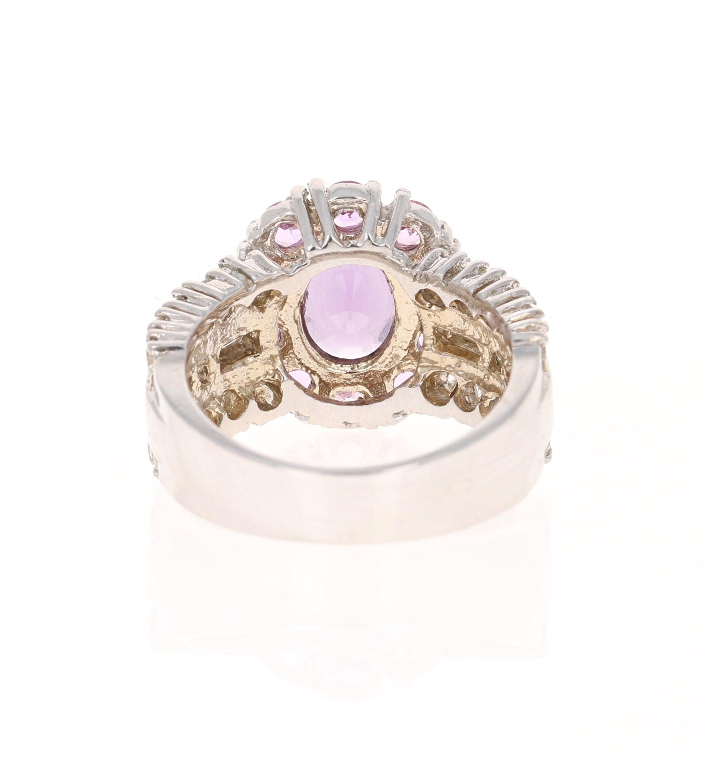 Bague en or blanc 18 carats avec diamants et saphirs roses et violets de 3,99 carats certifiés GIA Neuf - En vente à Los Angeles, CA