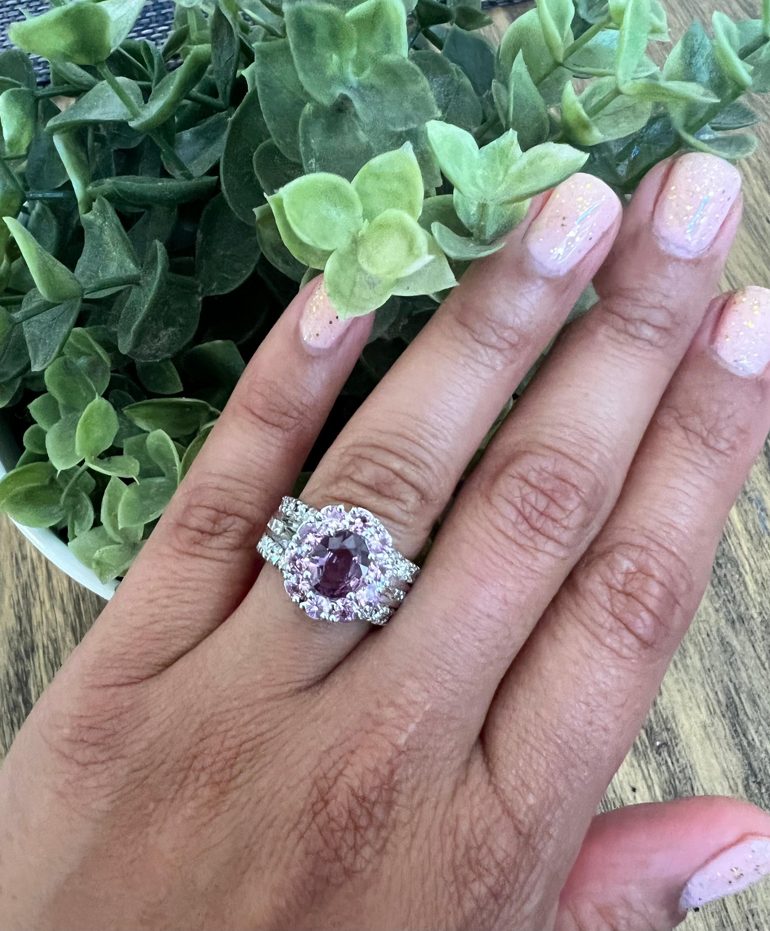 Women's GIA Certified 3.99 Carat Pink Purple Sapphire Diamond 18 Karat White Gold Ring For Sale