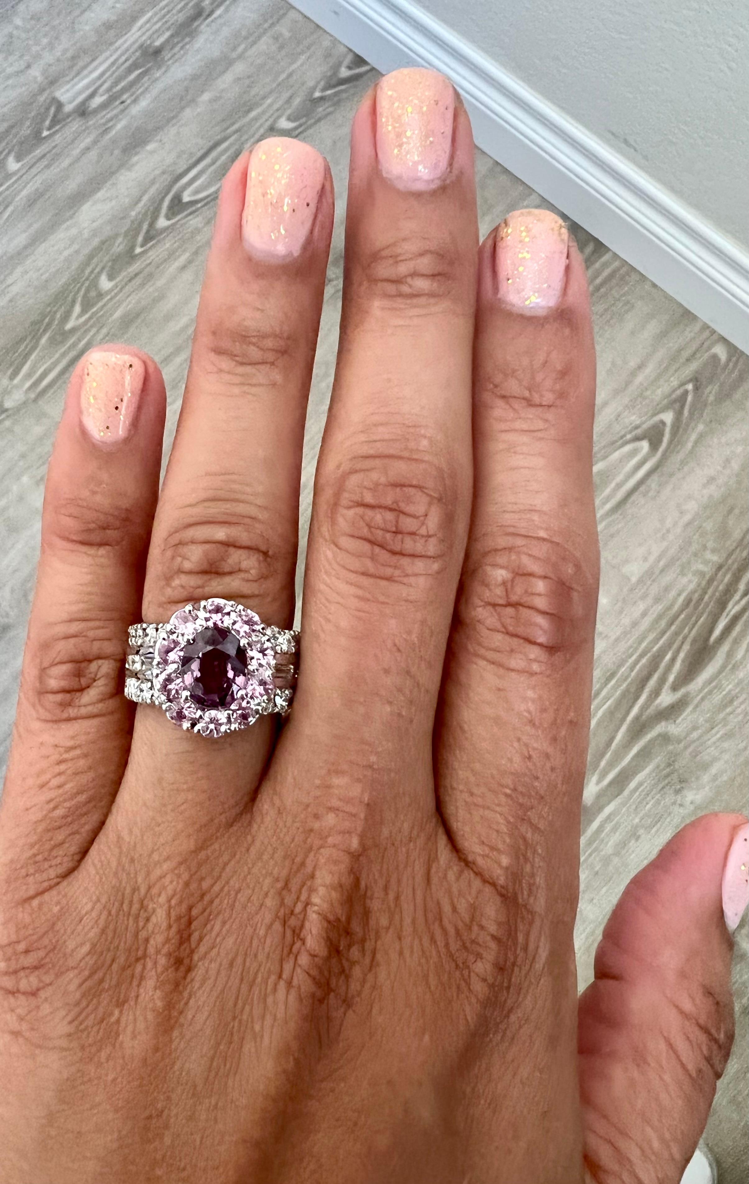 GIA Certified 3.99 Carat Pink Purple Sapphire Diamond 18 Karat White Gold Ring For Sale 1