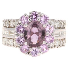 GIA Certified 3.99 Carat Pink Purple Sapphire Diamond 18 Karat White Gold Ring