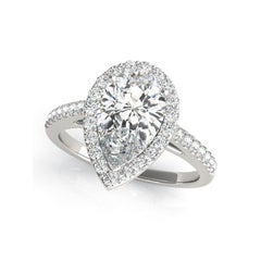 GIA Certified 3Carat Pear Halo Cathedral 18K White Gold Diamond Ring