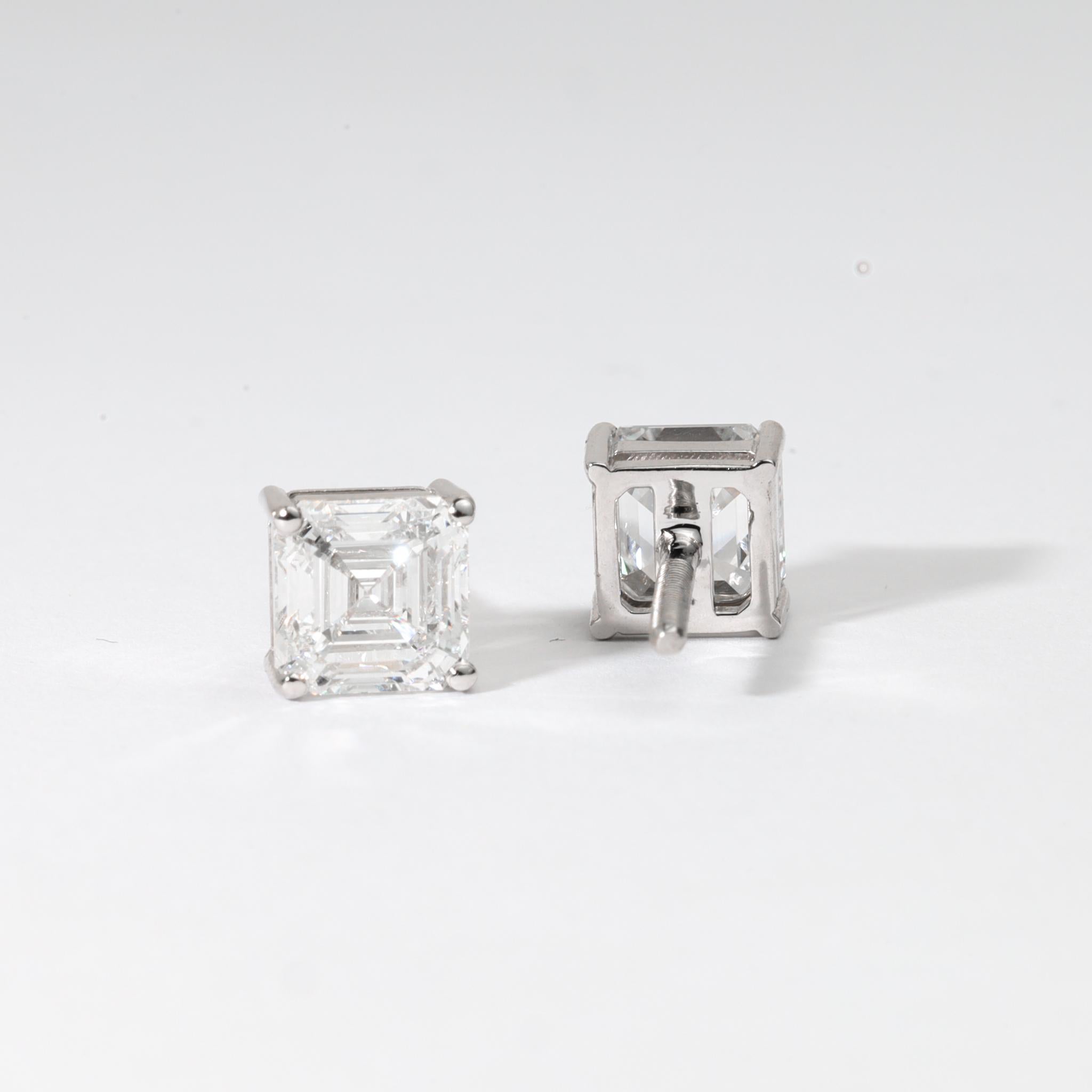 GIA zertifizierte 3ct Asscher-Cut Diamant Solitär Ohrstecker in 18K Weißgold im Angebot 4
