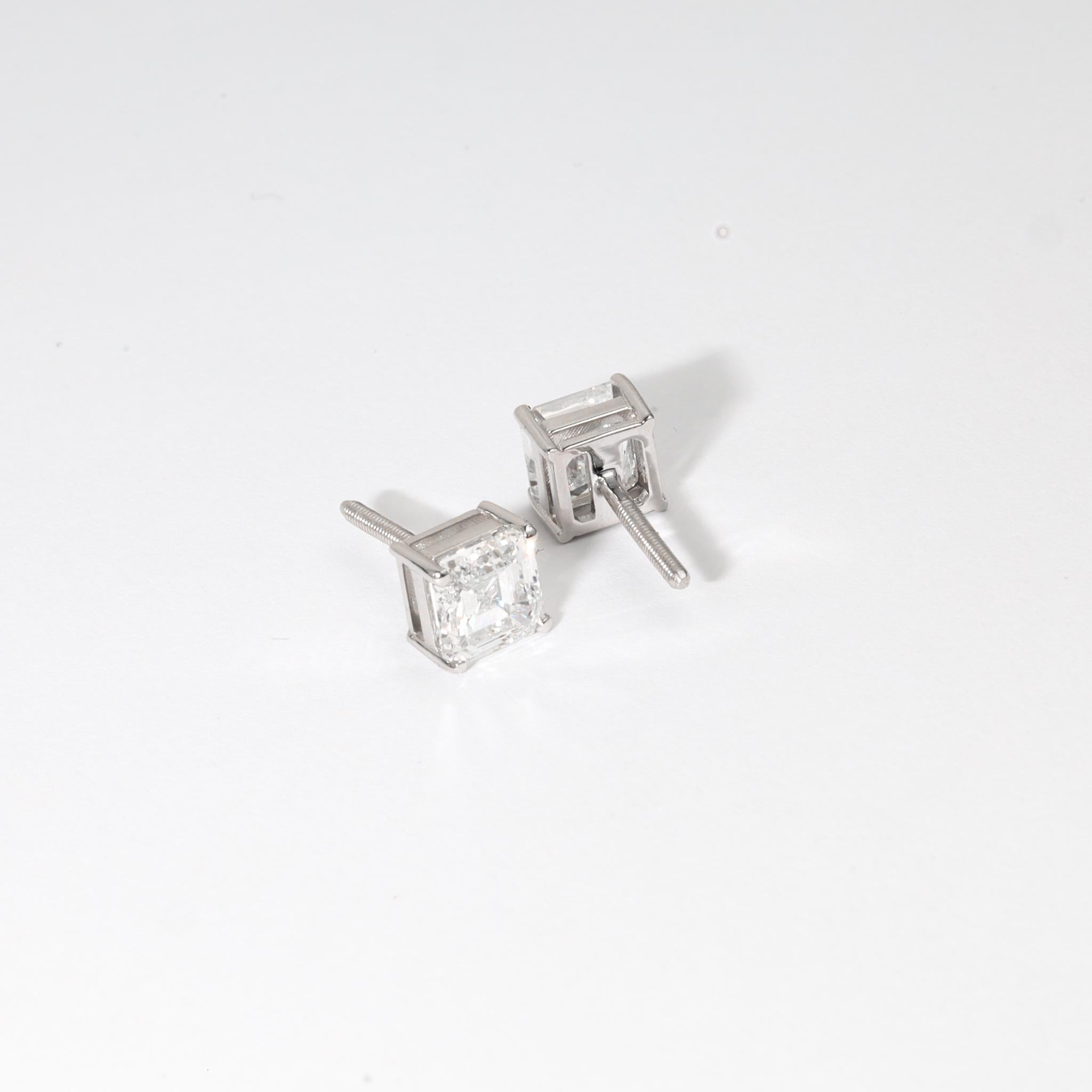 GIA zertifizierte 3ct Asscher-Cut Diamant Solitär Ohrstecker in 18K Weißgold im Angebot 5
