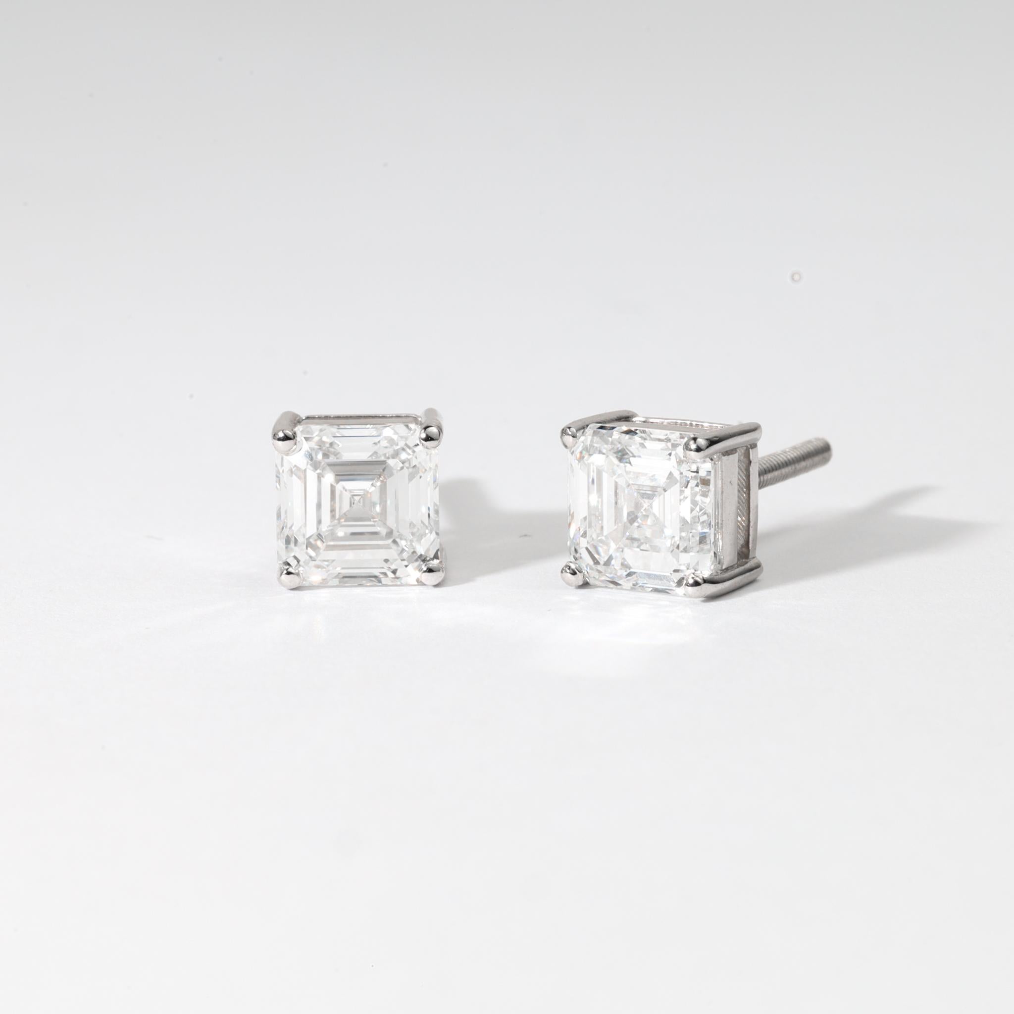 GIA zertifizierte 3ct Asscher-Cut Diamant Solitär Ohrstecker in 18K Weißgold im Angebot 2