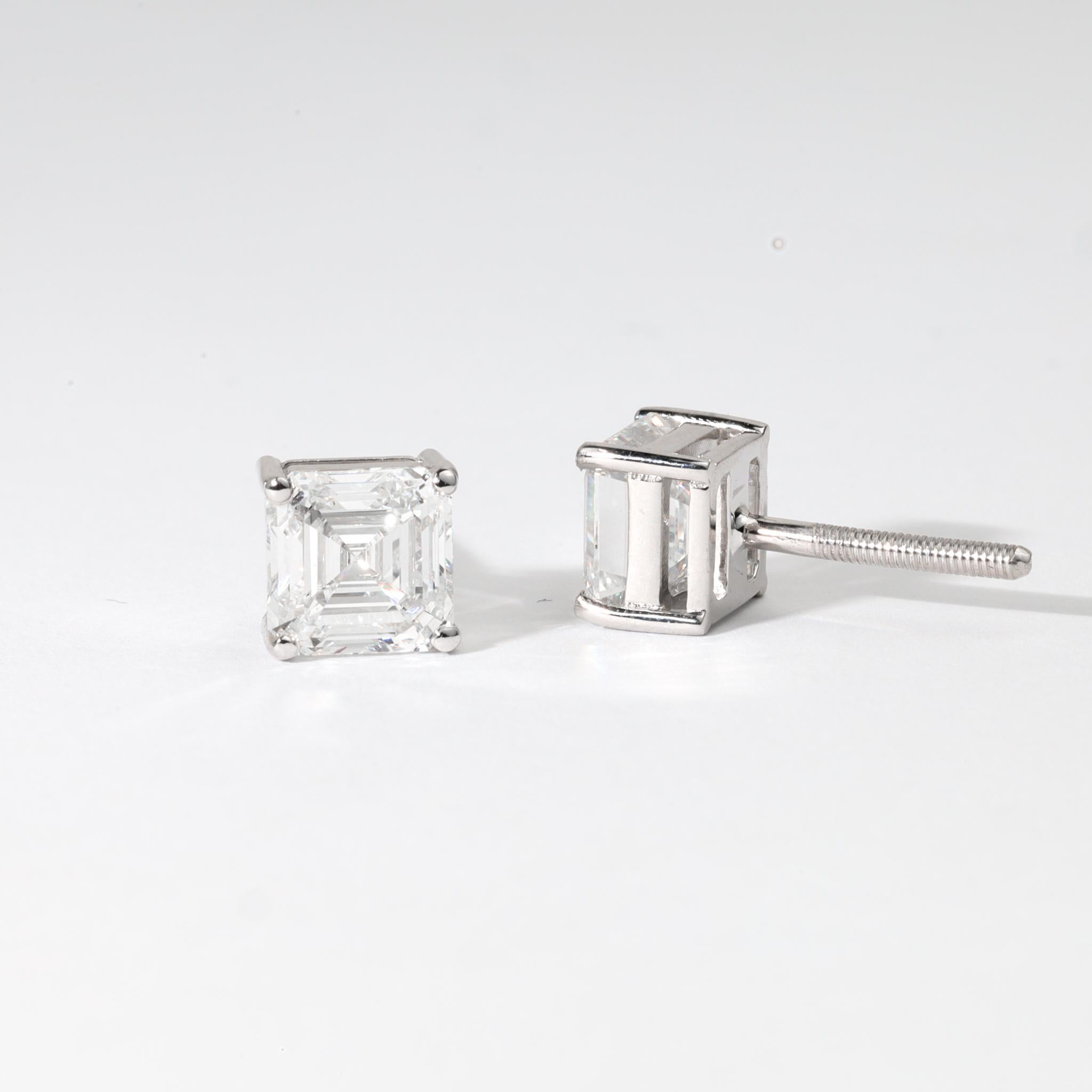 GIA zertifizierte 3ct Asscher-Cut Diamant Solitär Ohrstecker in 18K Weißgold im Angebot 3