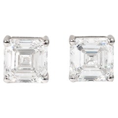 GIA Certified 3ct Asscher-Cut Diamond Solitaire Stud Earrings in 18K White Gold