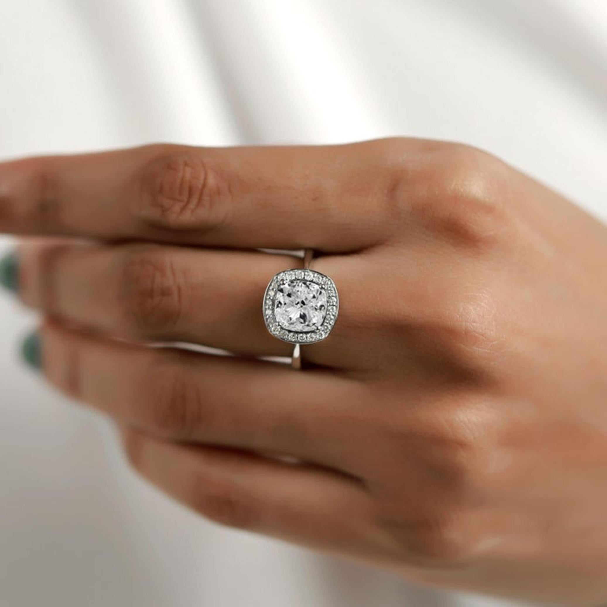 GIA Report Certified 3.5 Carat F VS Cushion Cut Diamond 18k Halo Engagement Ring en vente 2