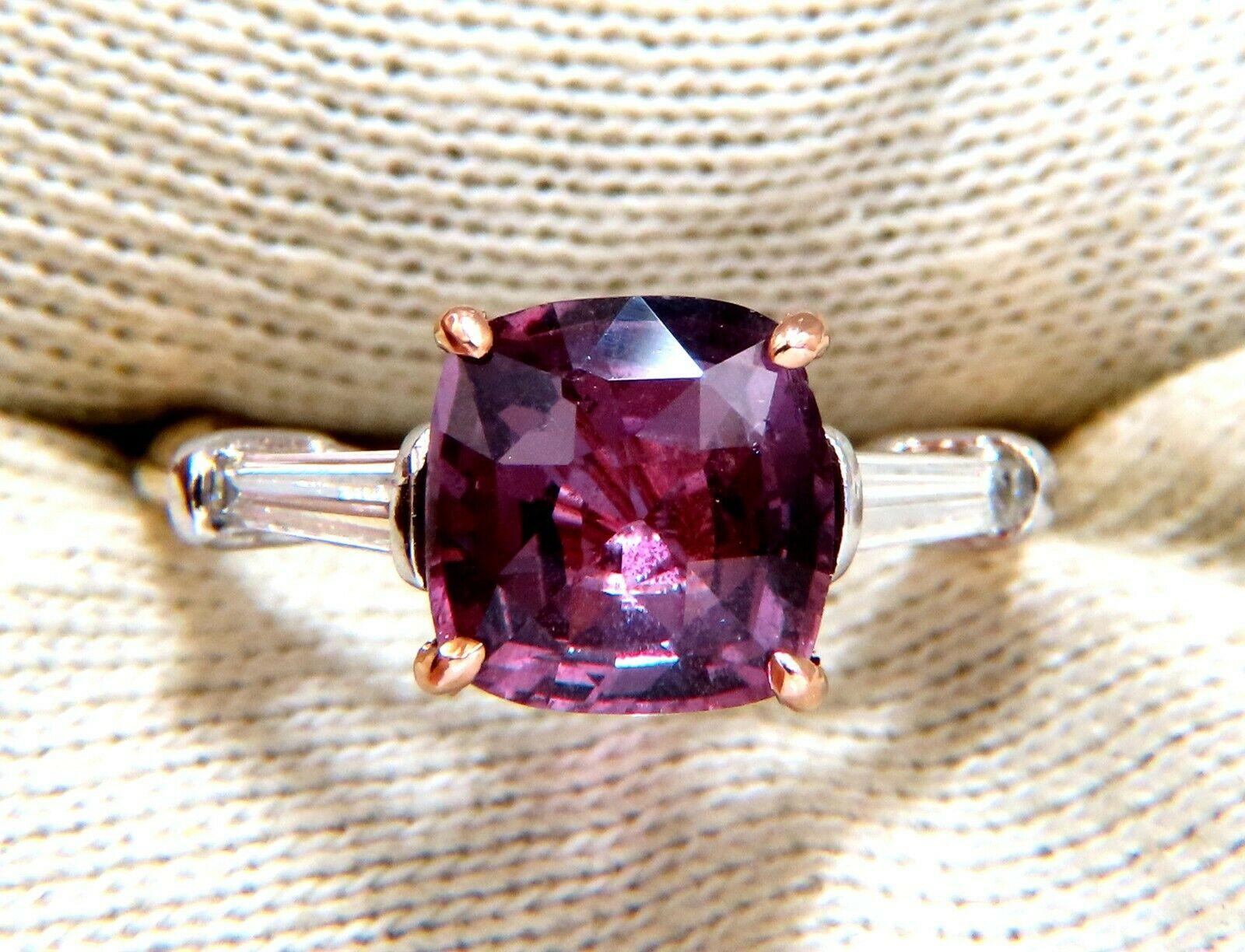 GIA Certified 3.00ct

Natural Purple Pink Sapphire ring.

Report: 6355608593

Asscher cut: 8.57 X 8.38 X 4.59mm Transparent, Purple Pink Color

.30ct. Side natural Baguette diamonds

G- color, Vs-2 clarity.

18kt yellow gold & platinum

4.3