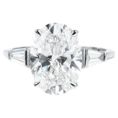 GIA-Certified 3ct Oval-Cut Diamond & Baguette Engagement Ring in 18K White Gold