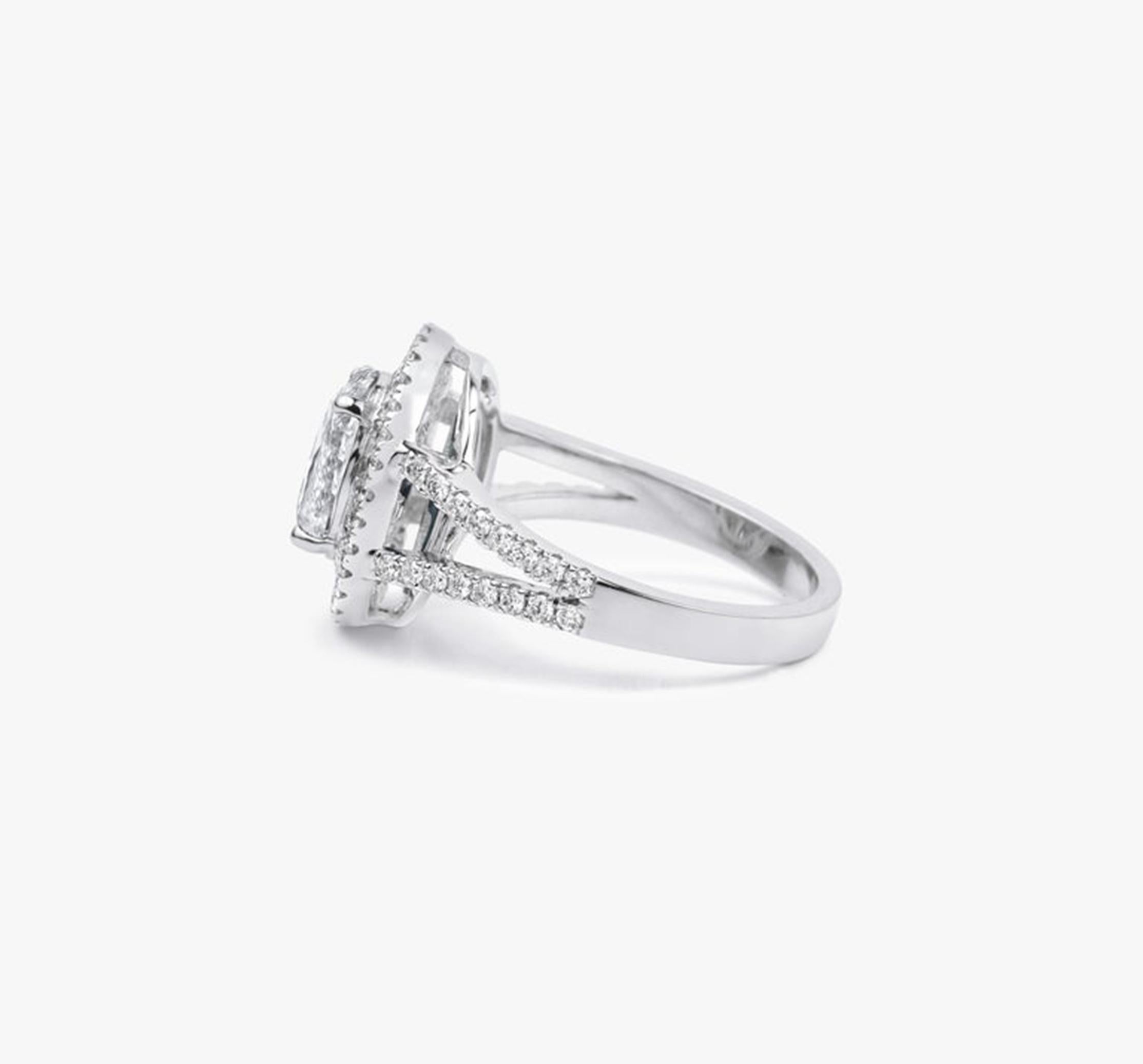 Art Deco GIA Certified 3ct Oval-Cut Diamond Double Halo Engagement Ring in 18K White Gold For Sale