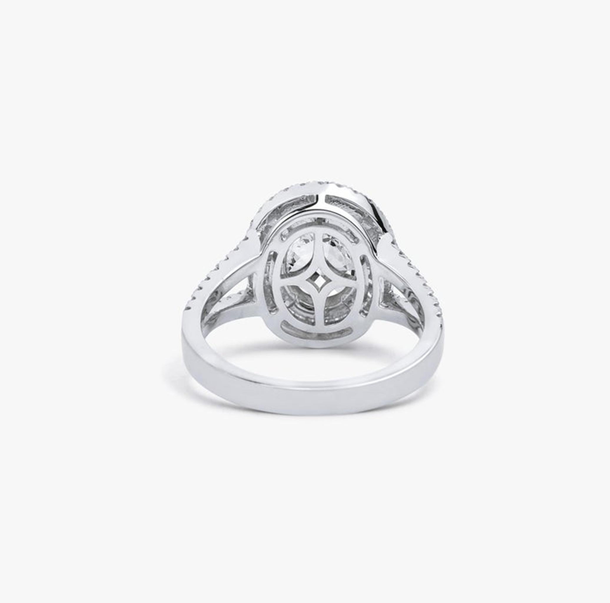 Women's GIA Certified 3ct Oval-Cut Diamond Double Halo Engagement Ring in 18K White Gold For Sale