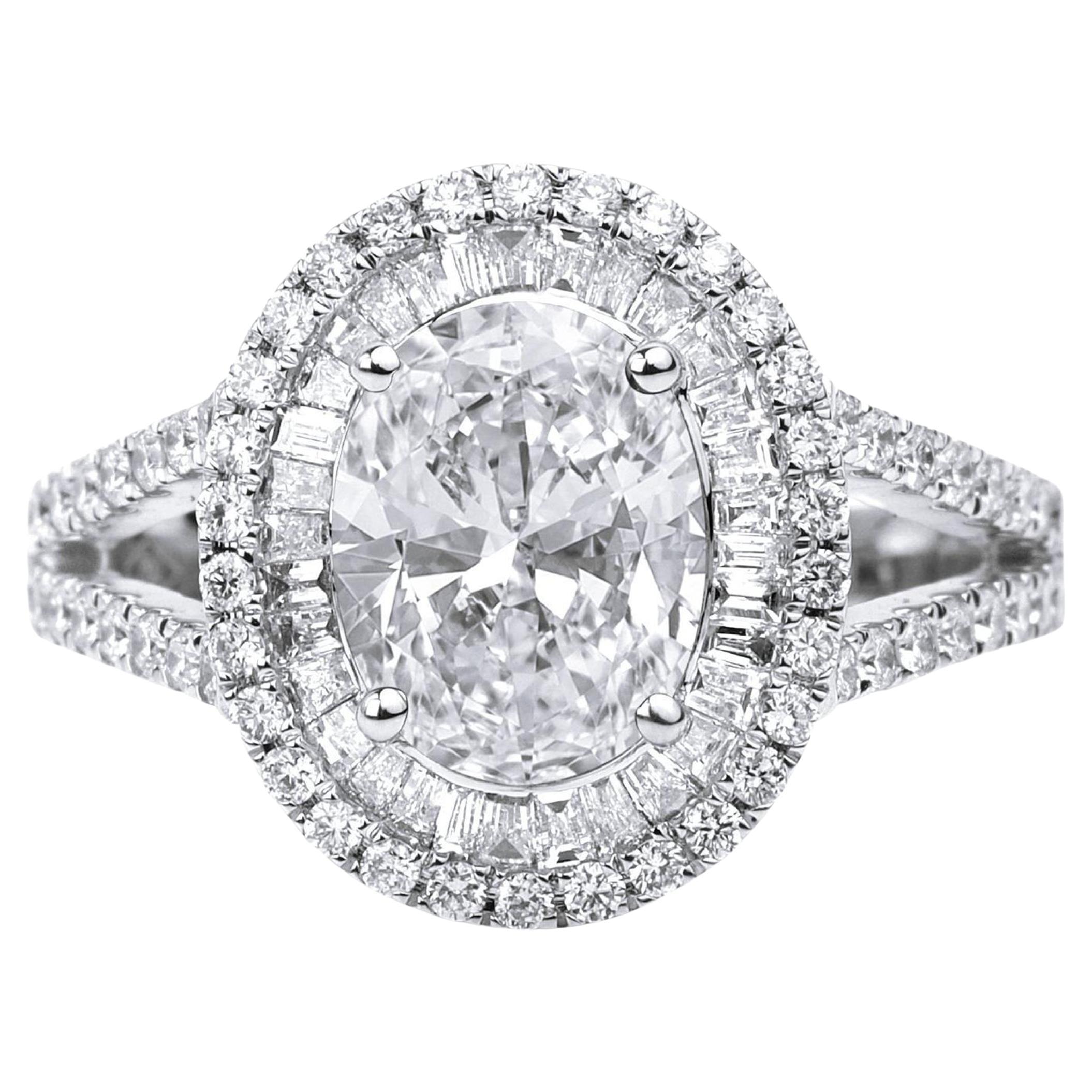 GIA Certified 3ct Oval-Cut Diamond Double Halo Engagement Ring in 18K White Gold