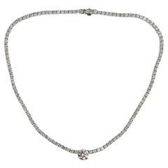GIA Certified 3ct Round-Cut Natural Diamond Tennis Necklace - or blanc 18K