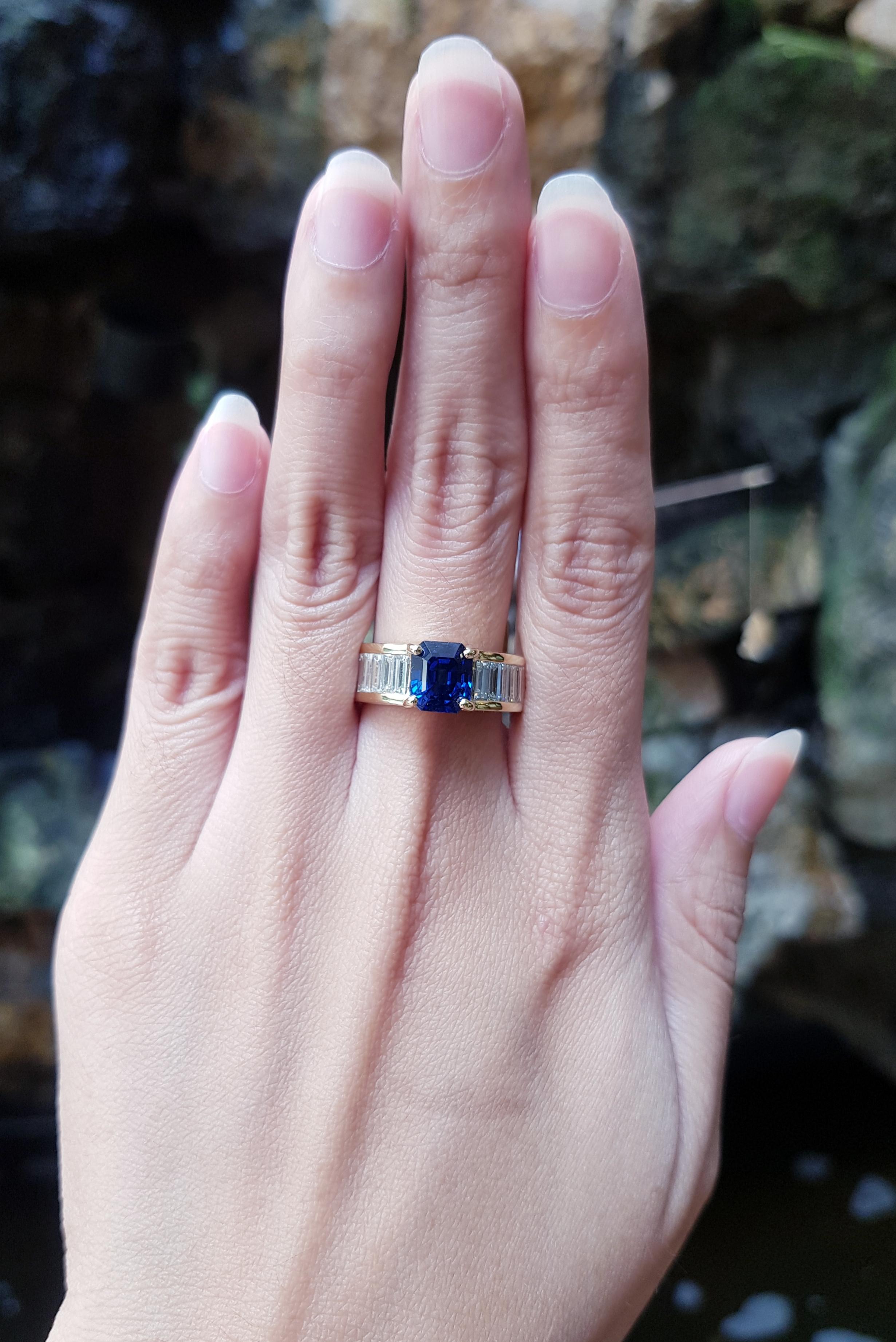 Blue Sapphire 3.34 carats with Diamond 1.88 carats Ring set in 18 Karat Gold Settings
(GIA Certitied)

Width:  0.8 cm 
Length: 0.8 cm
Ring Size: 57
Total Weight: 12.21 grams


