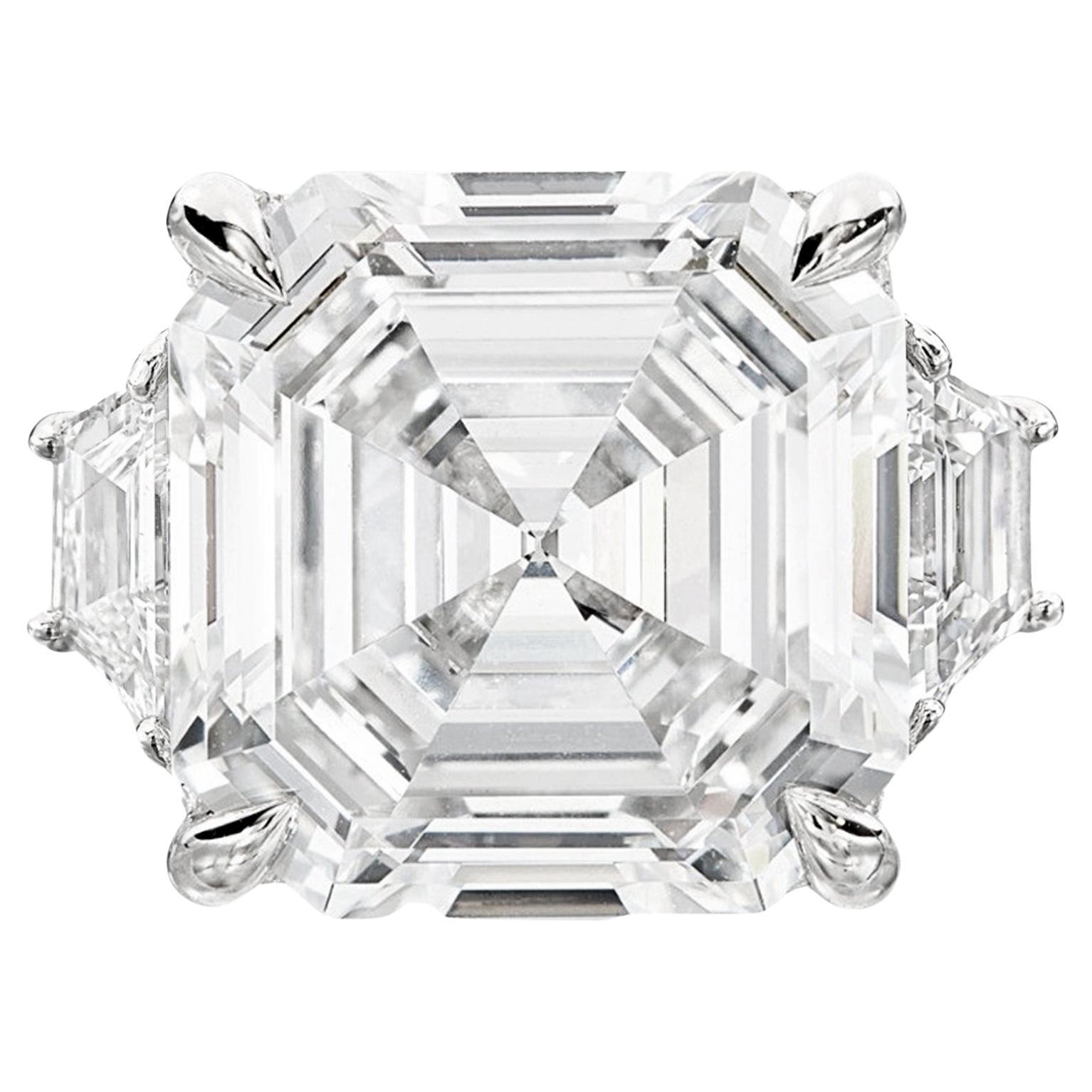 GIA Certified 4 Carat Asscher Cut Diamond 18k White Gold Ring For Sale