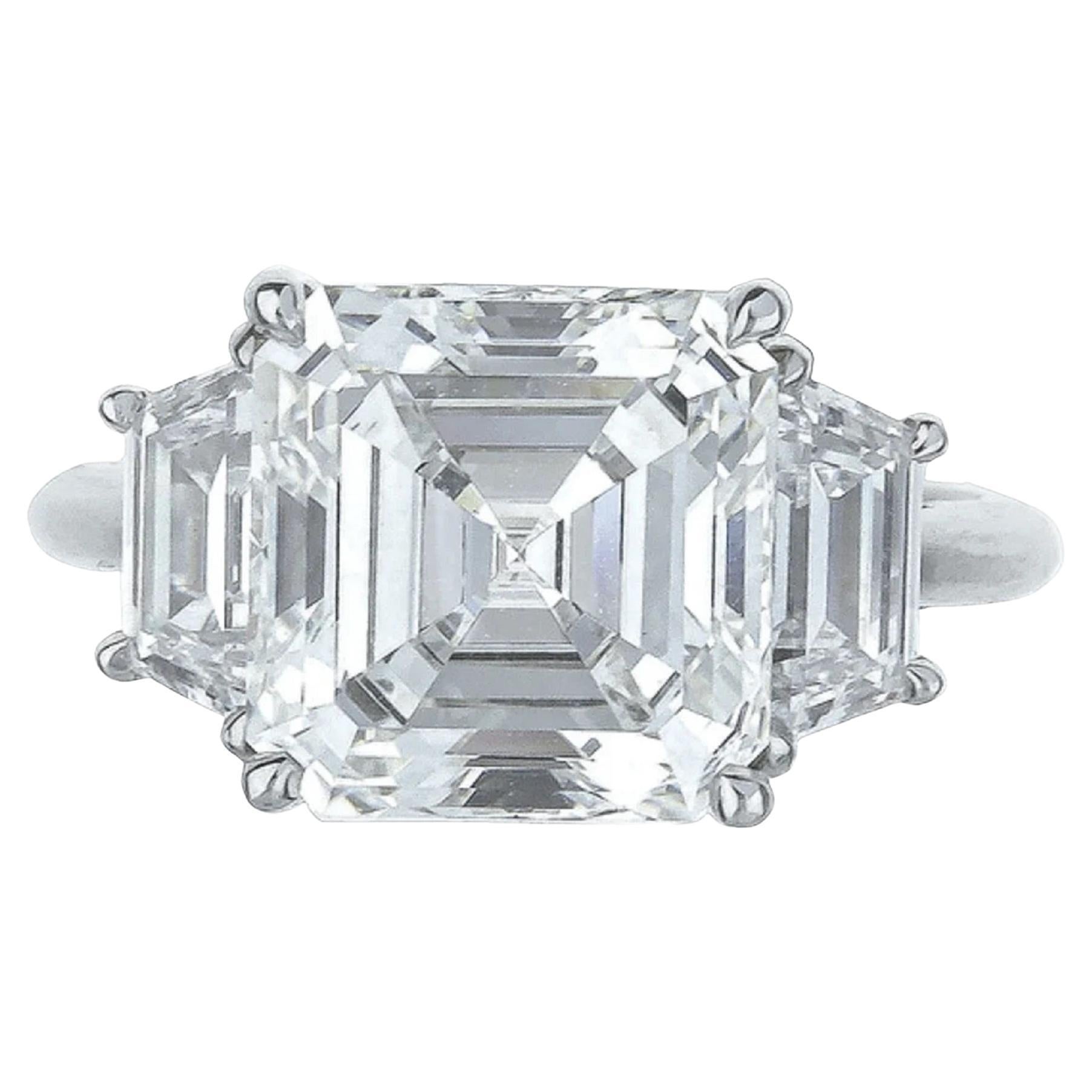 GIA Certified 4 Carat Asscher Cut Diamond Ring For Sale