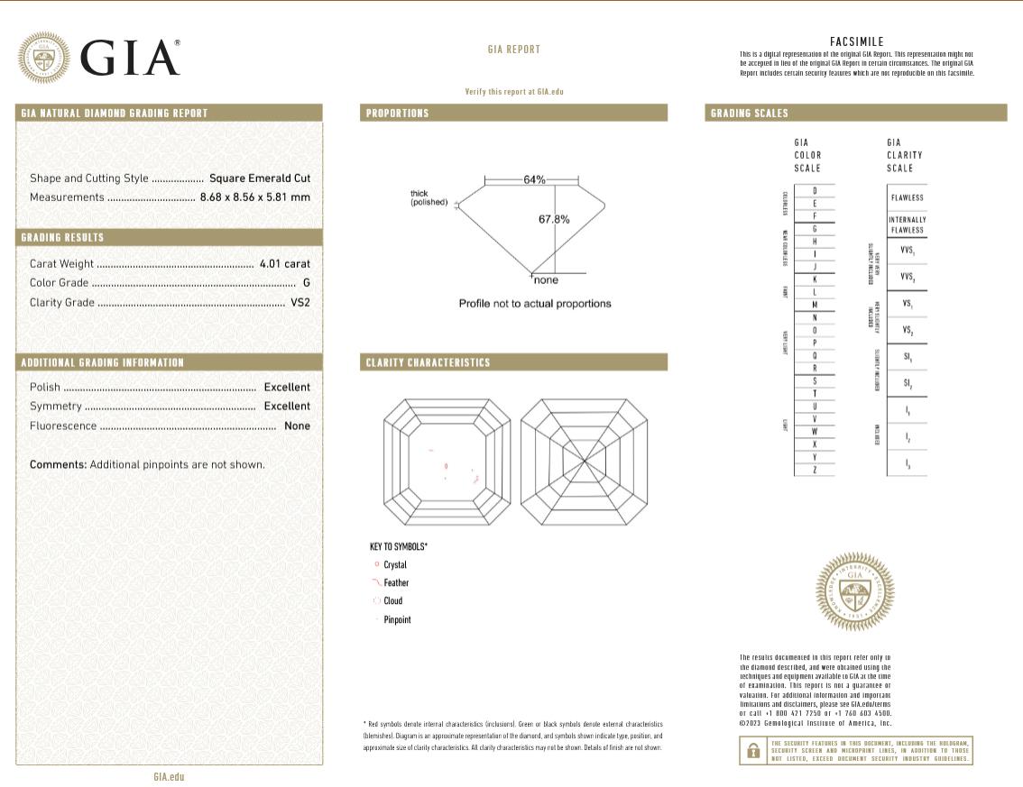 Platinring mit GIA-zertifiziertem 4 Karat Diamant im Asscher-Schliff (Zeitgenössisch) im Angebot